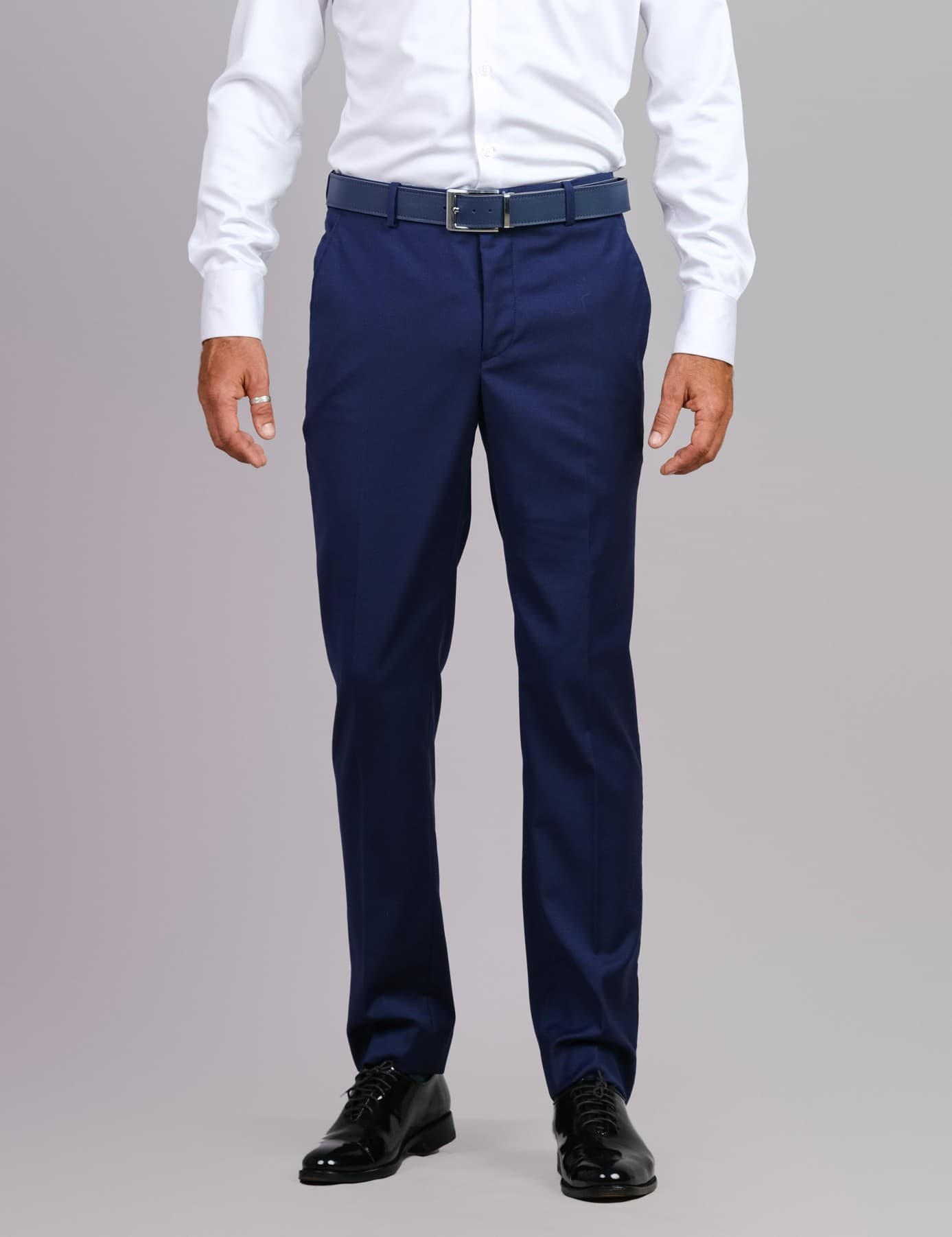 NAVY BLUE SLIM-FIT WOOL TUXEDO TROUSERS