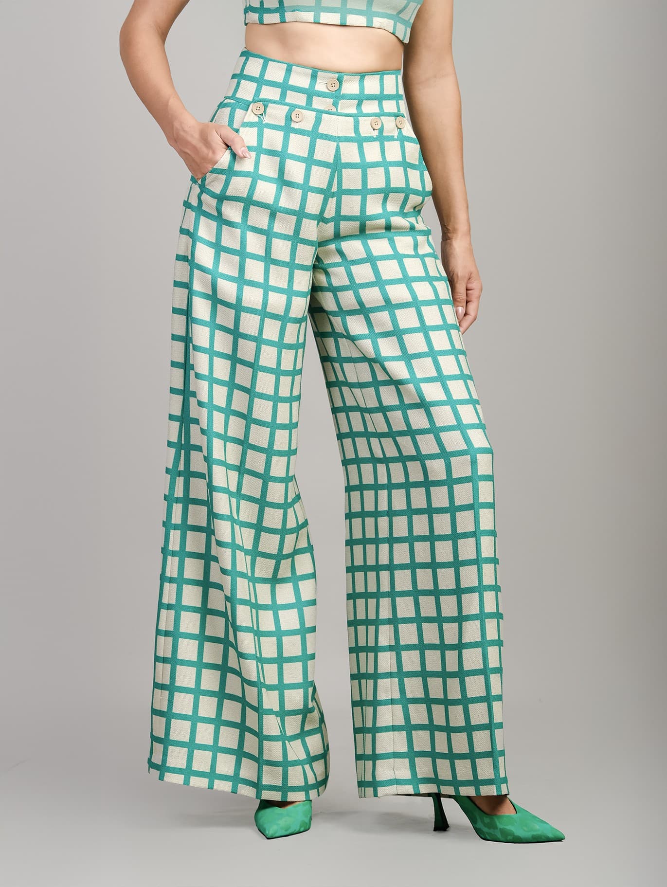 RETRO GRID WIDE-LEG TROUSERS