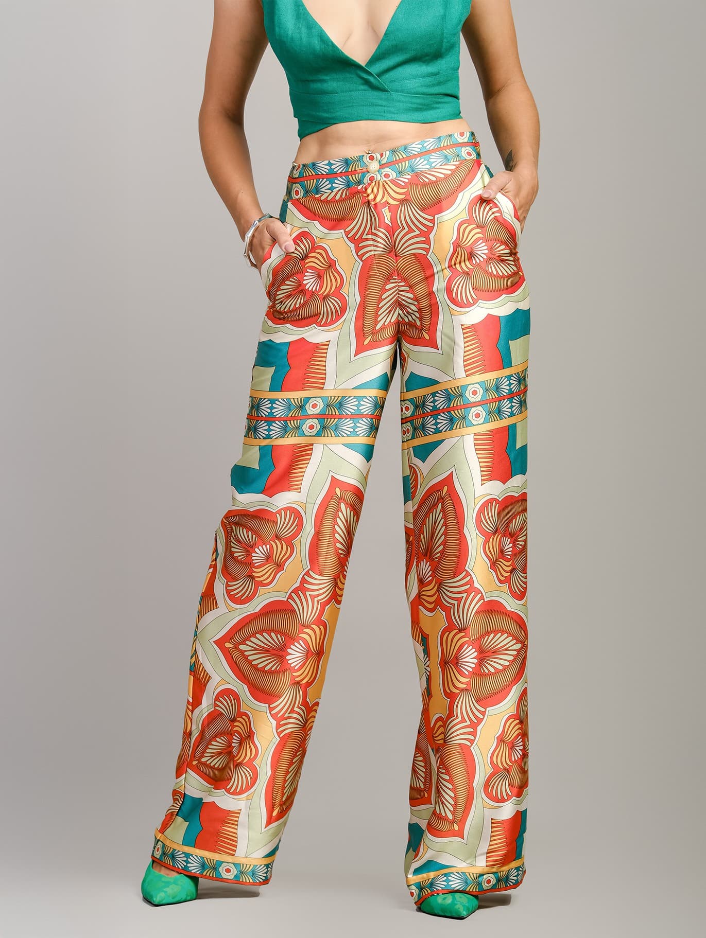 TROPICAL SATIN SILK TROUSERS