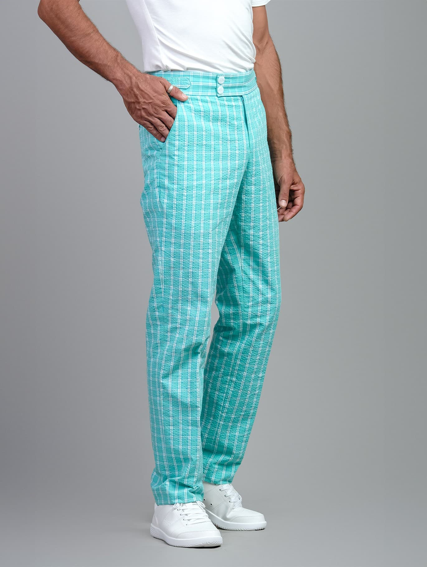 SUMMER BLUE CHECK TROUSERS