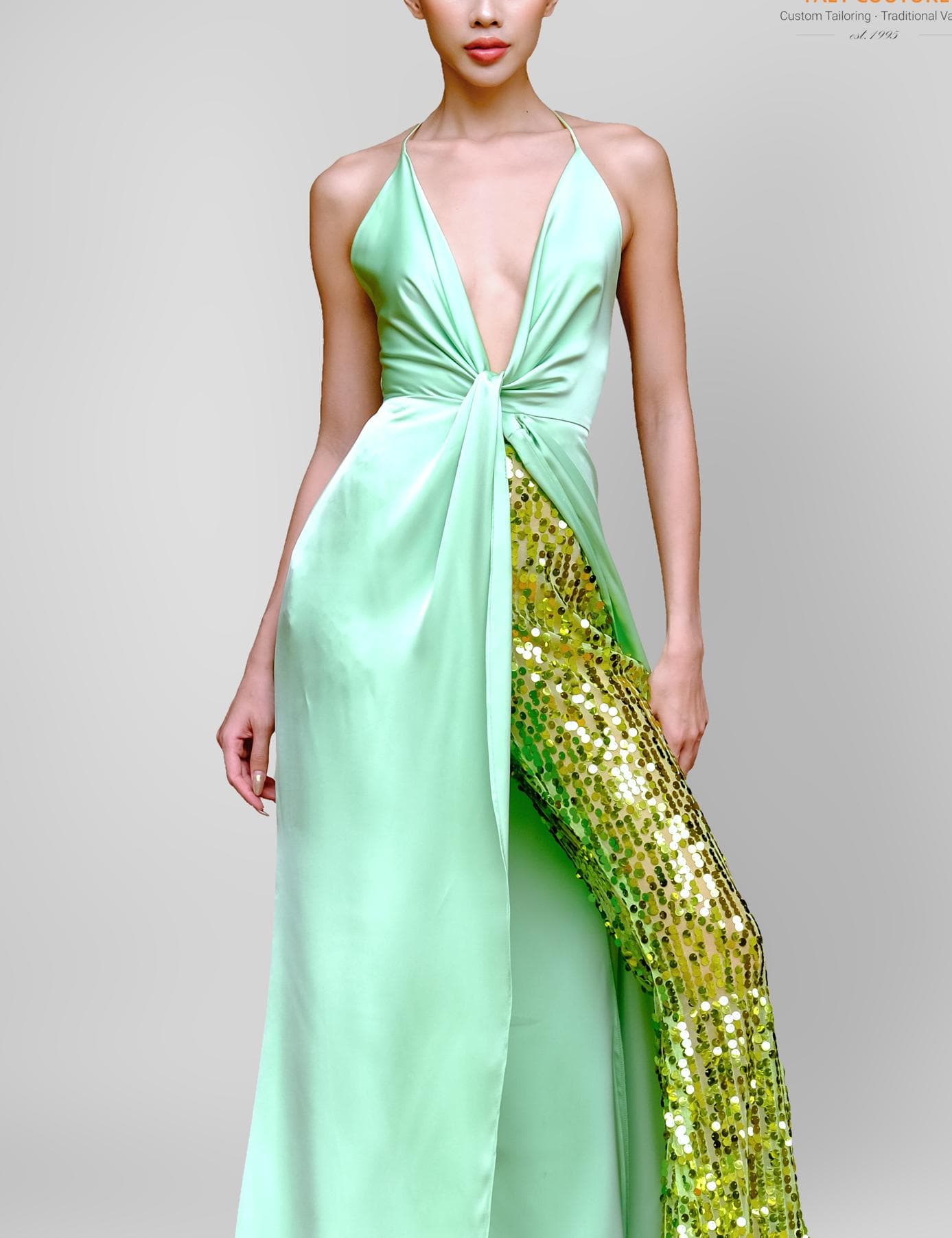 EMERALD SILK TWIST DRESS