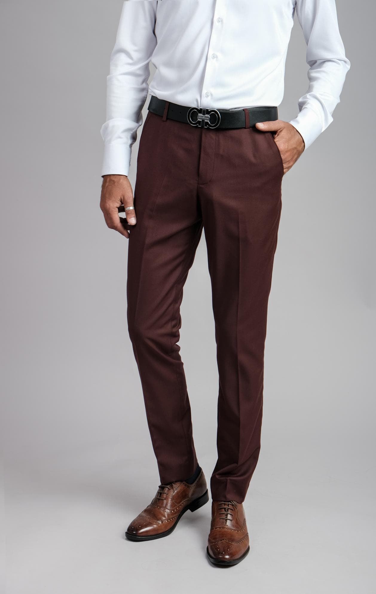 ITALIAN BURGUNDY WOOL FIT TROUSERS