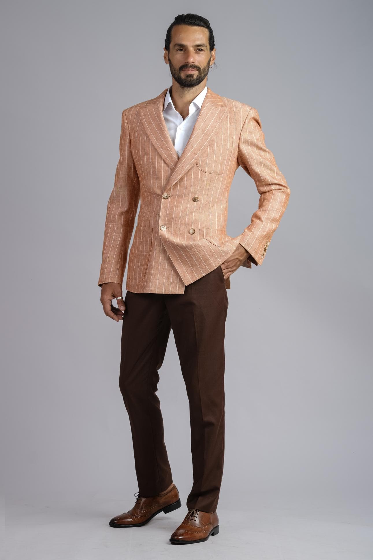 STRIPE LINEN JACKET & ITALIAN WOOL TROUSERS