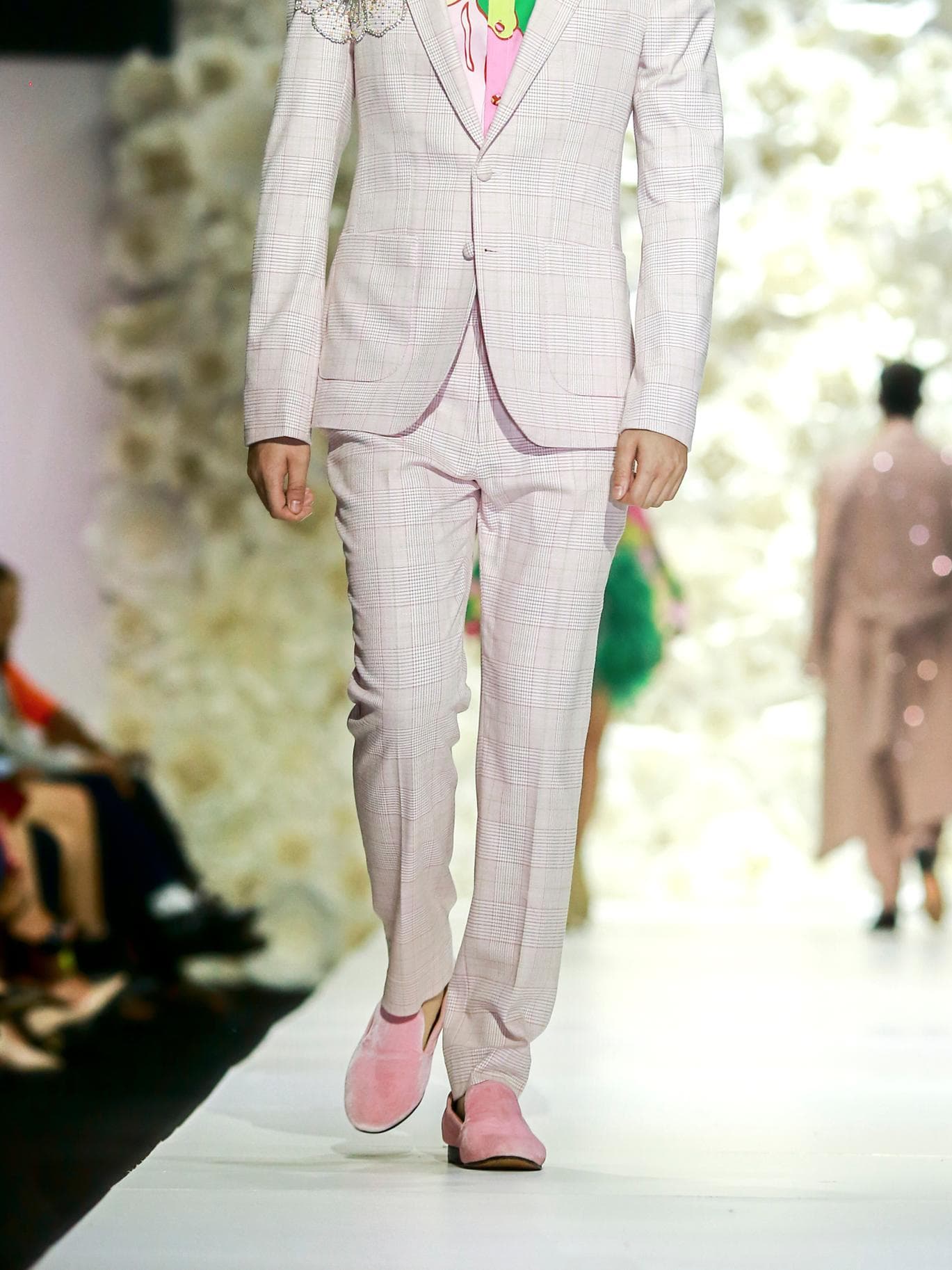 PINK LINEN CHECK TROUSERS