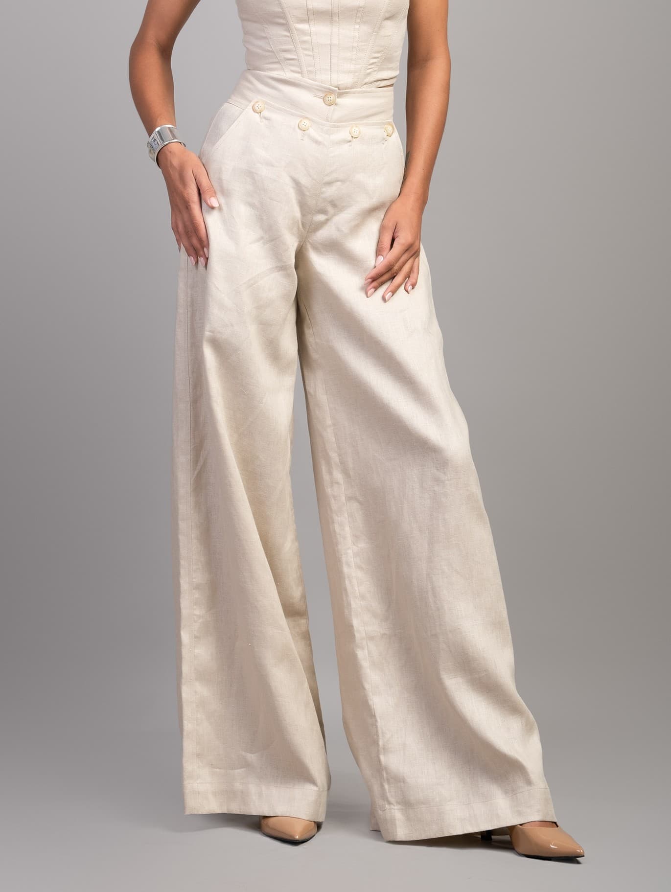 LINEN WIDE-LEG TROUSERS