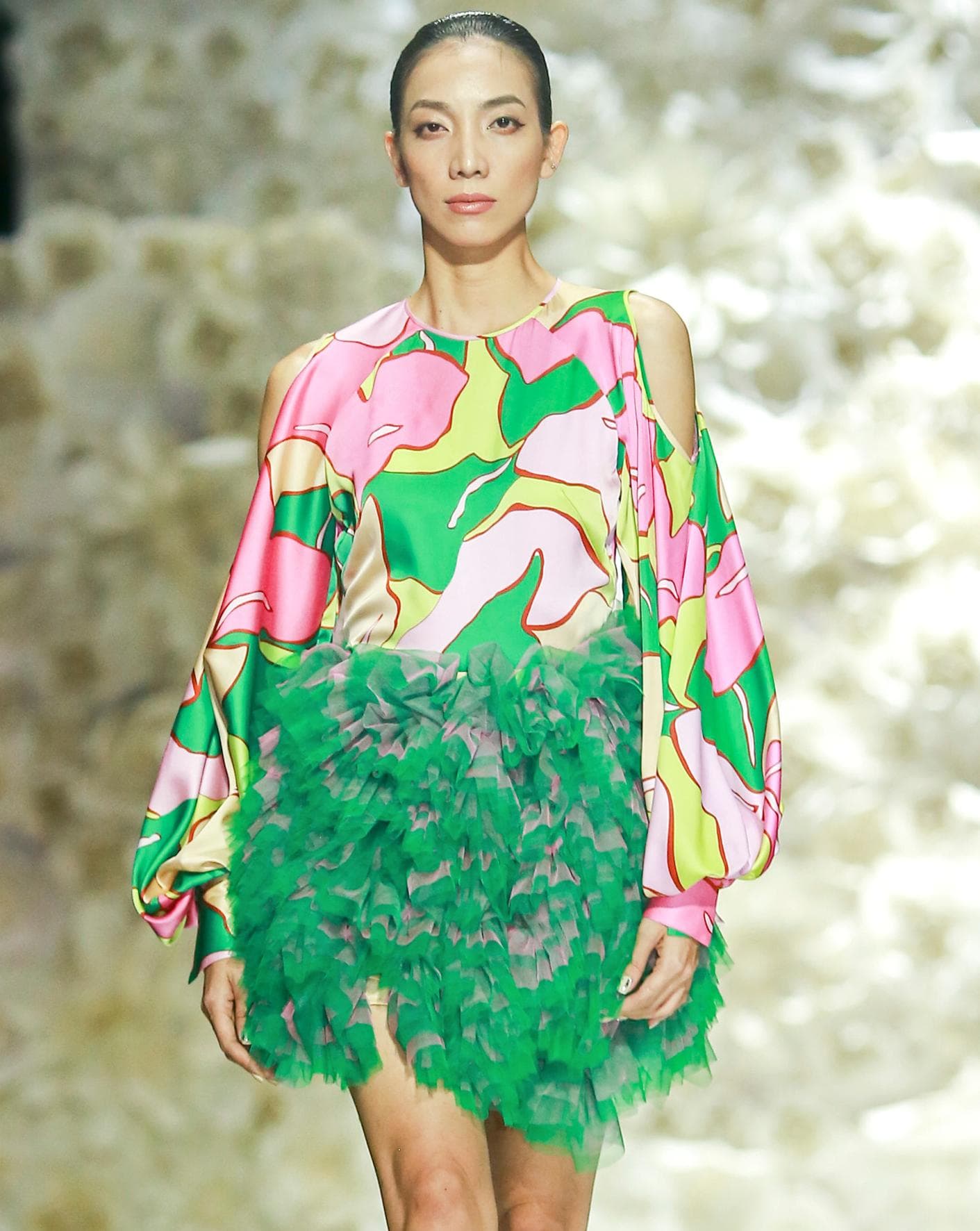 PINK & GREEN SILK FLORAL TOP 