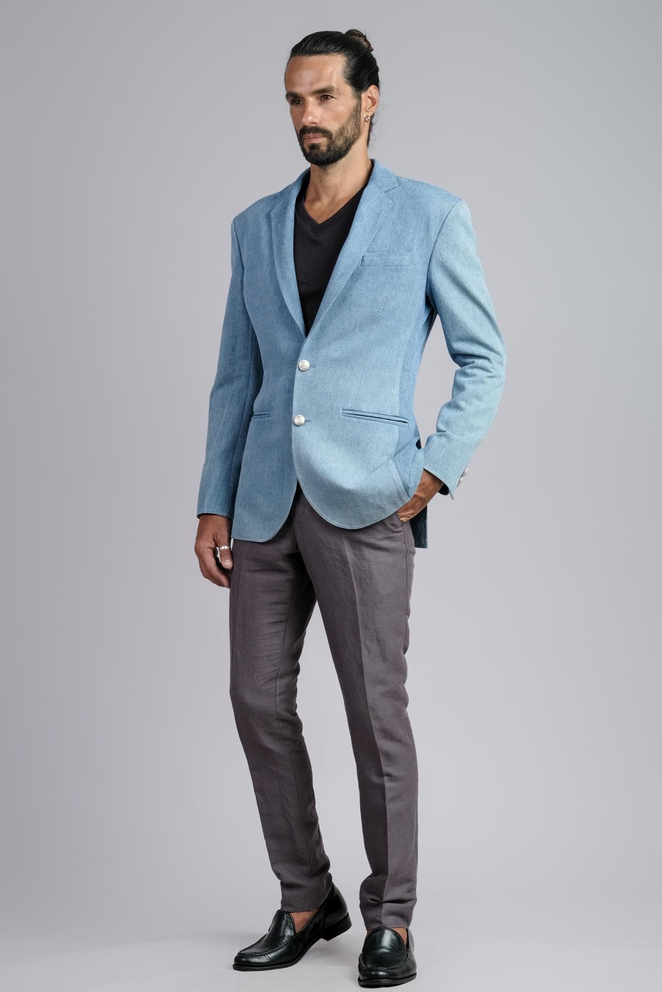 TIE-DIE BLUE DENIM JACKET & LINEN PANTS 2-PIECE SUIT