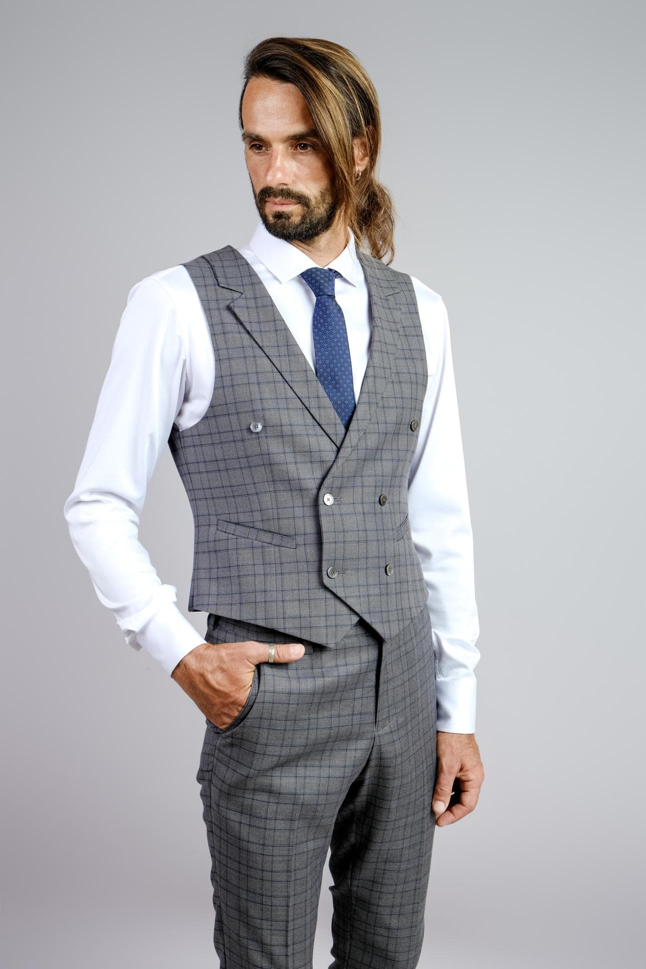 GREY CHECK WAISTCOAT