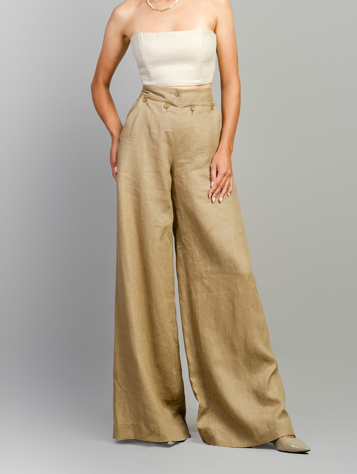 LINEN WIDE-LEG TROUSERS