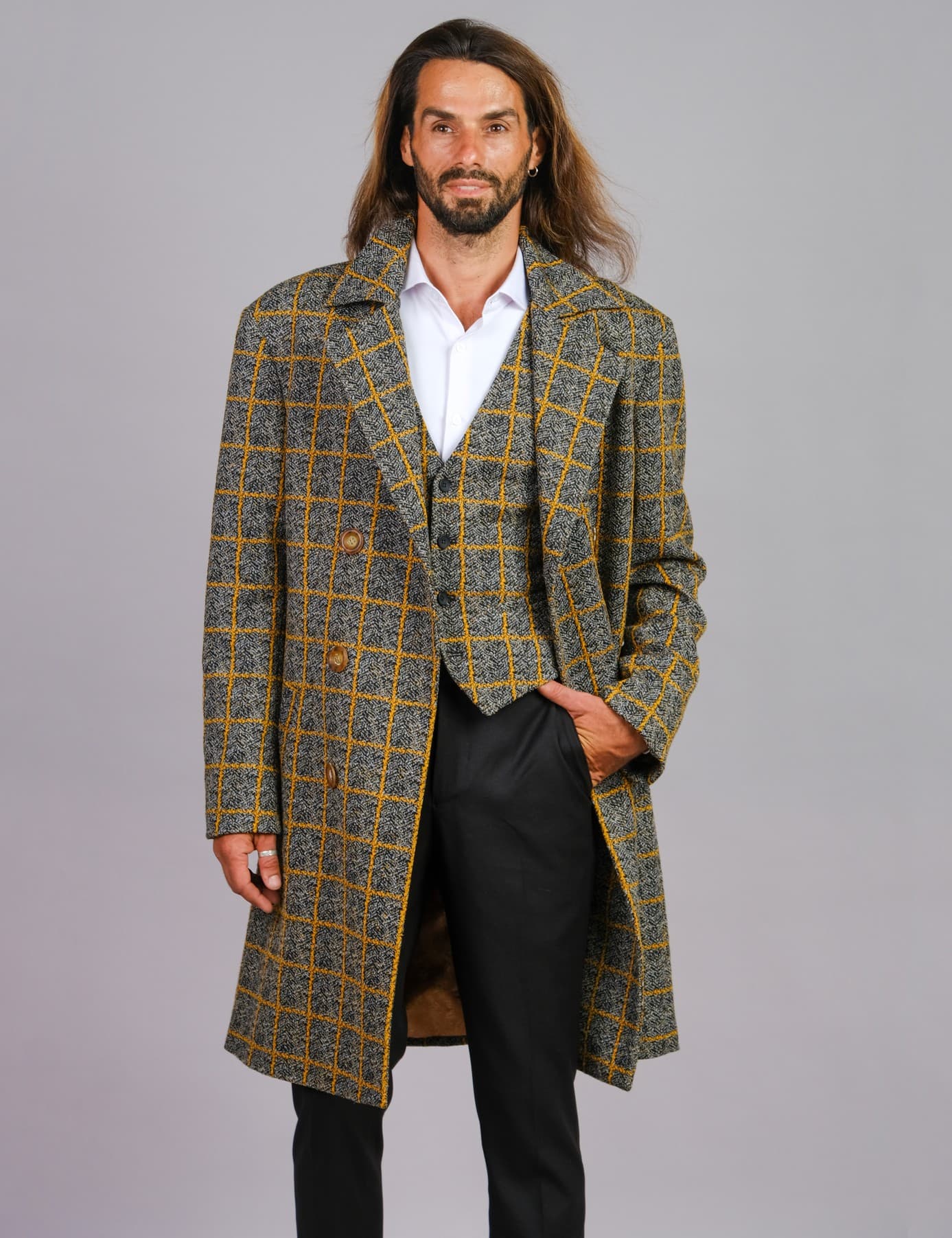 ROYAL CHECK LONG WOOL JACKET