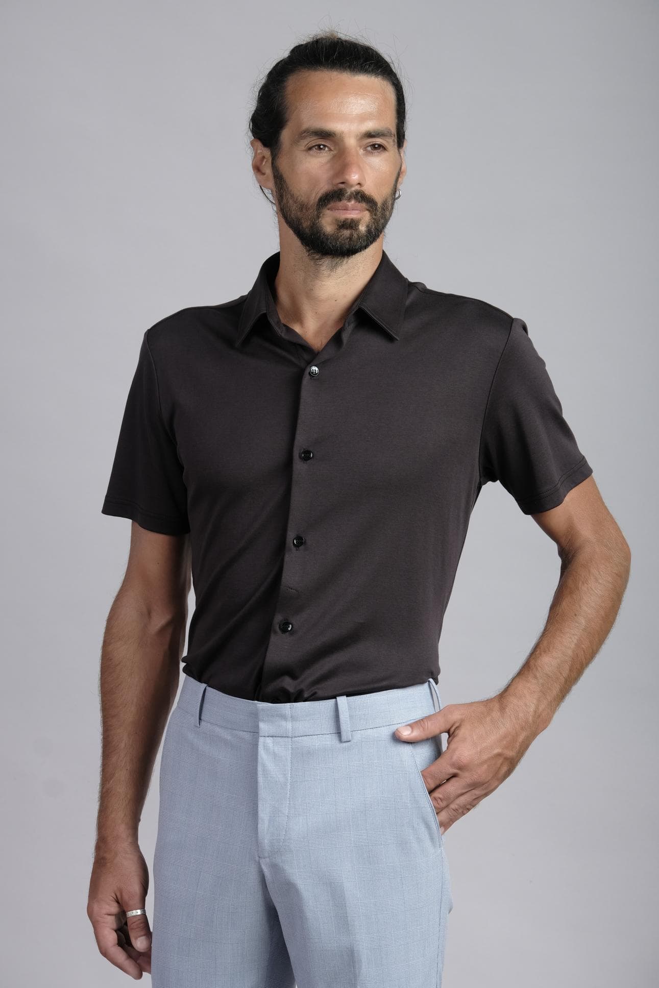 SHORT SLEEVES BLACK COTTON SHIRT