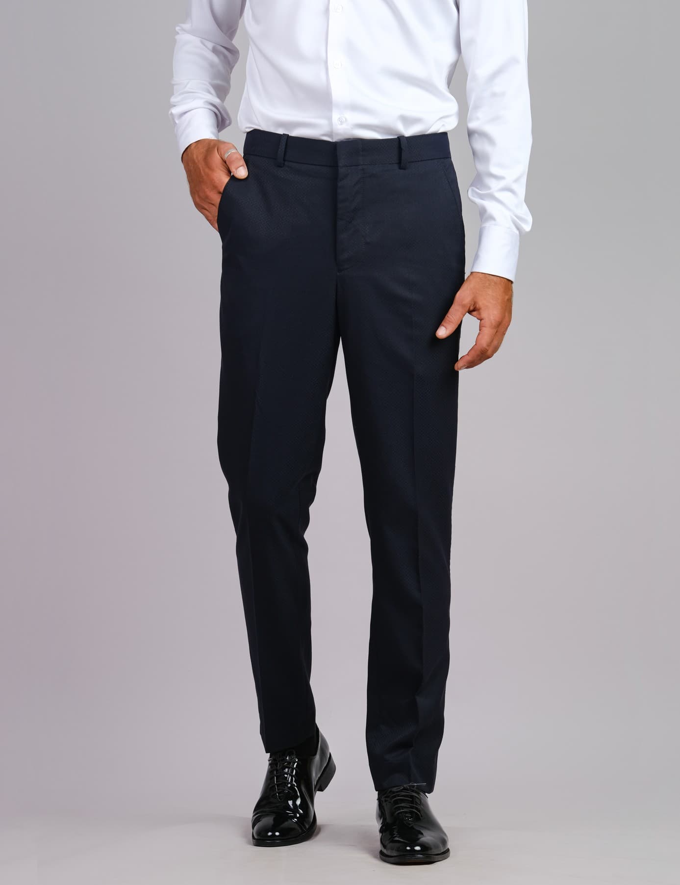 NAVY BLUE SLIM-FIT WOOL TUXEDO TROUSERS