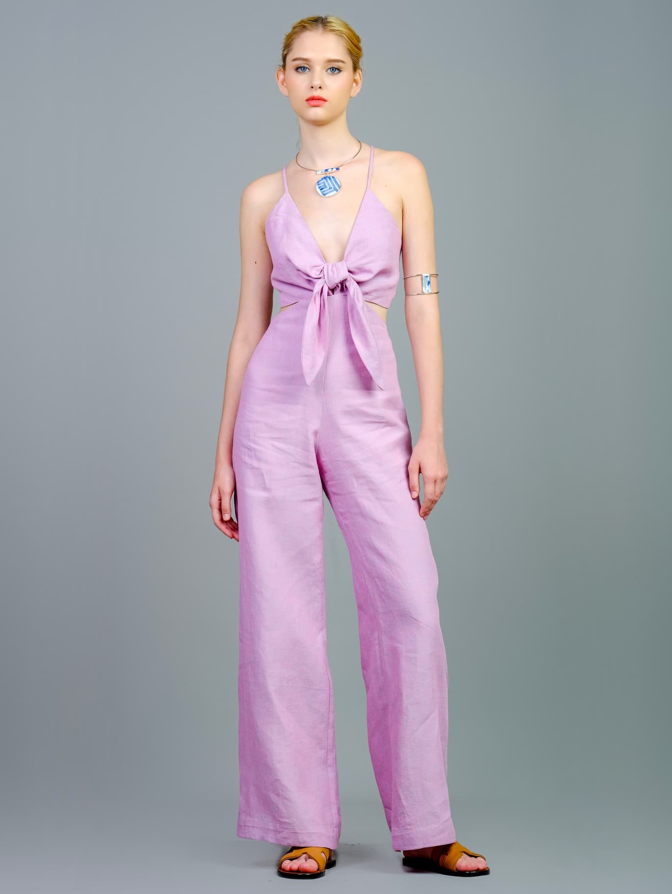 PINK SUMMER LINEN JUMPSUIT