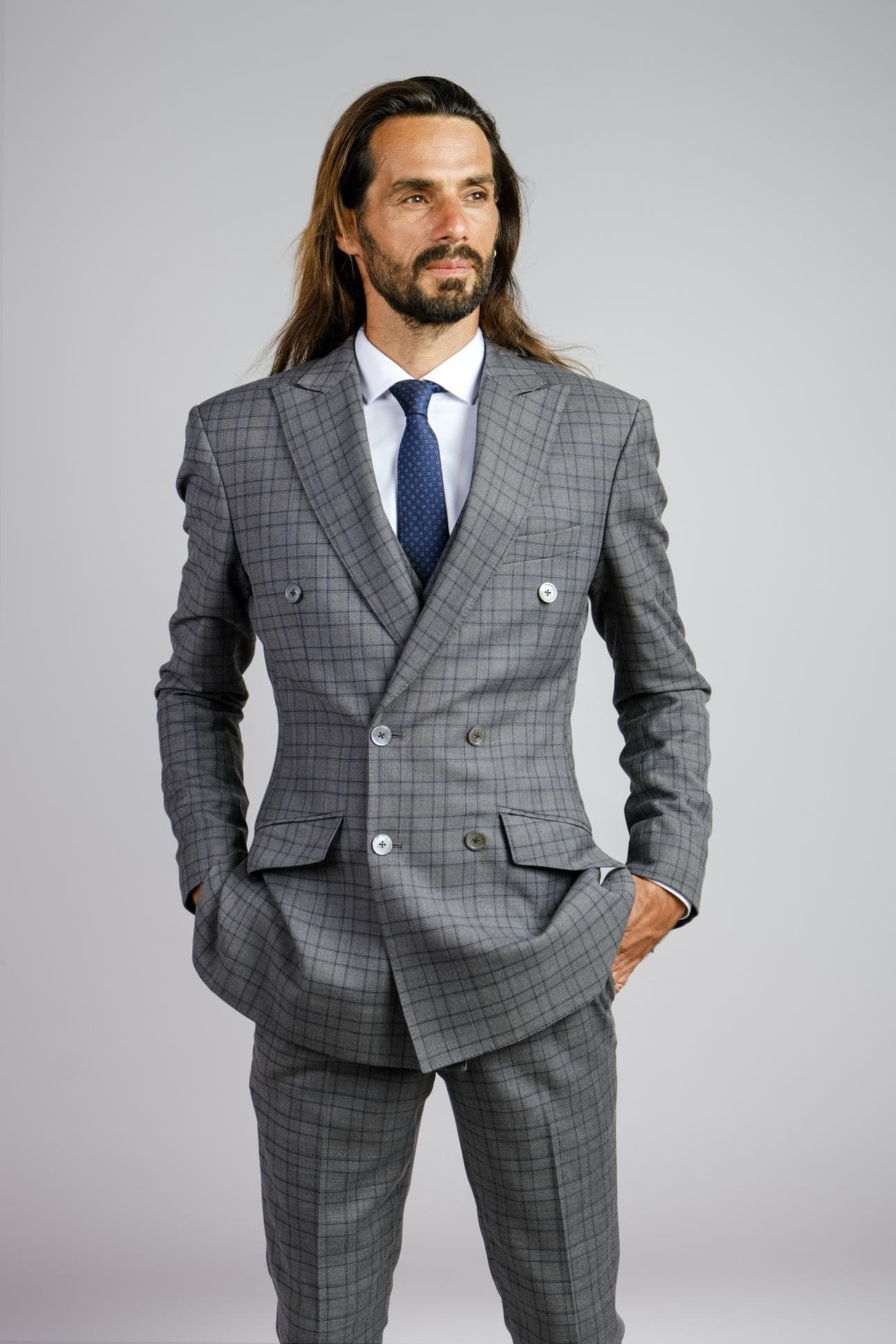 GREY CHECK DOUBLE-BREASTED JACKET