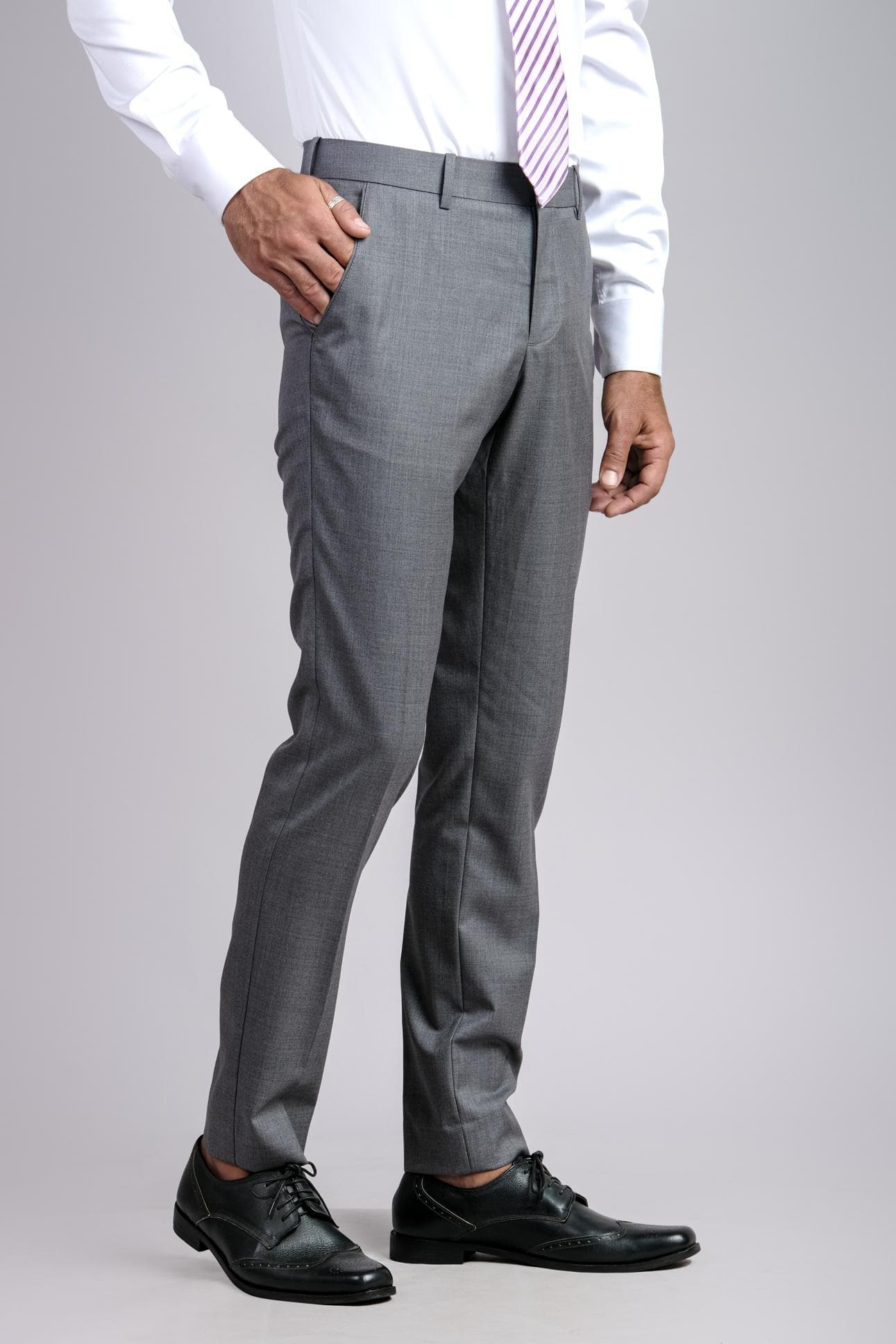 LUXURIOUS DARK GREY ITALIAN WOOL TROUSERS