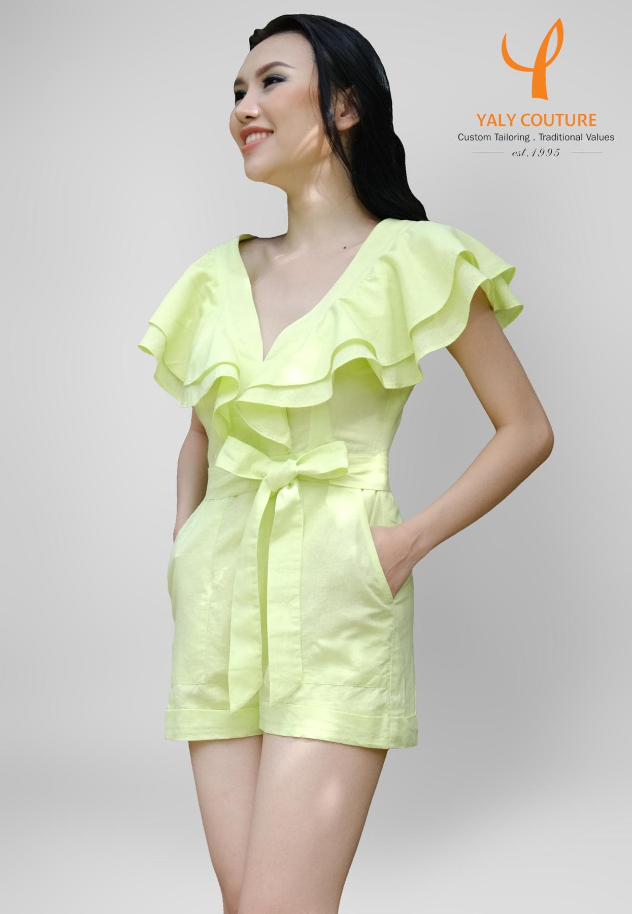 DESIGN RUFFLES LINEN JUMPSUIT