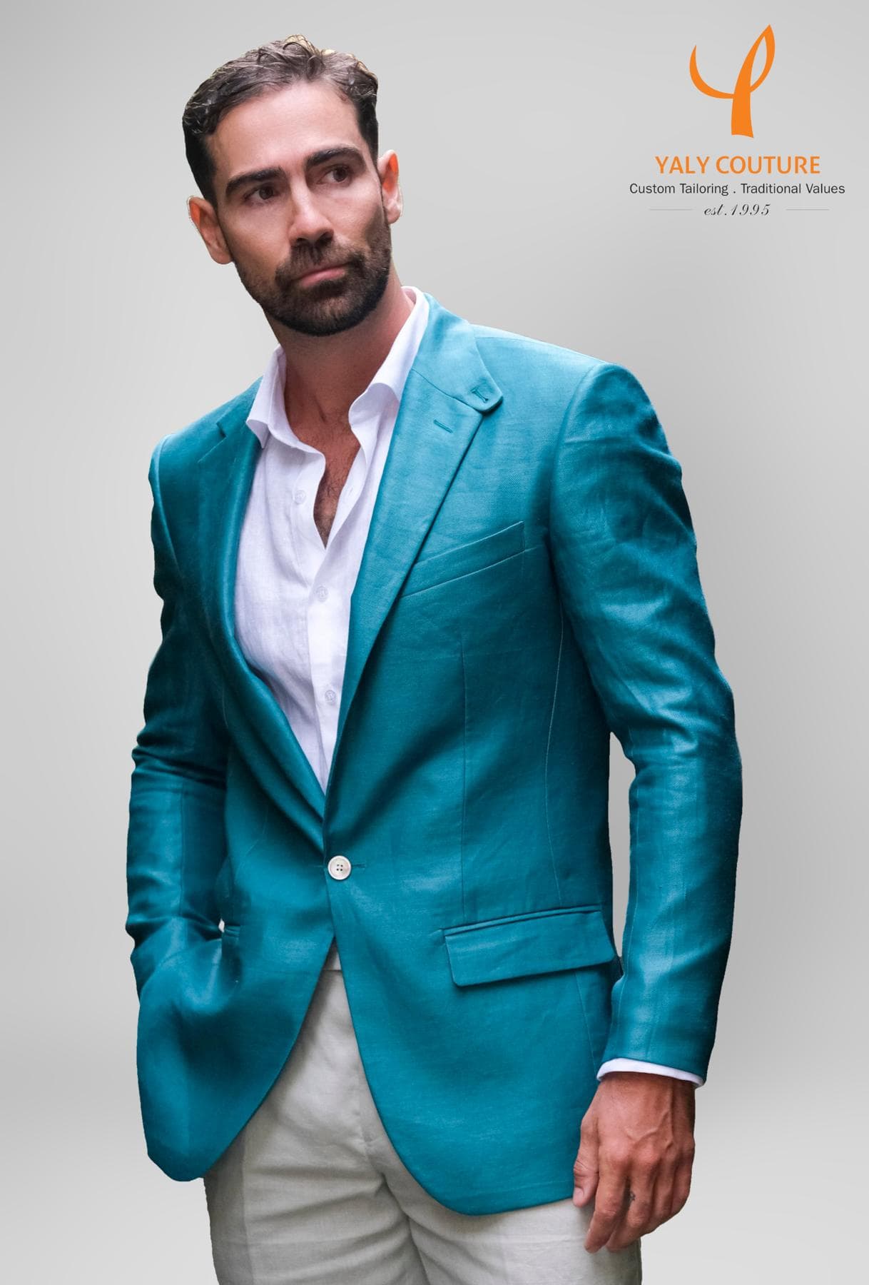 ÁO JACKET LINEN XANH