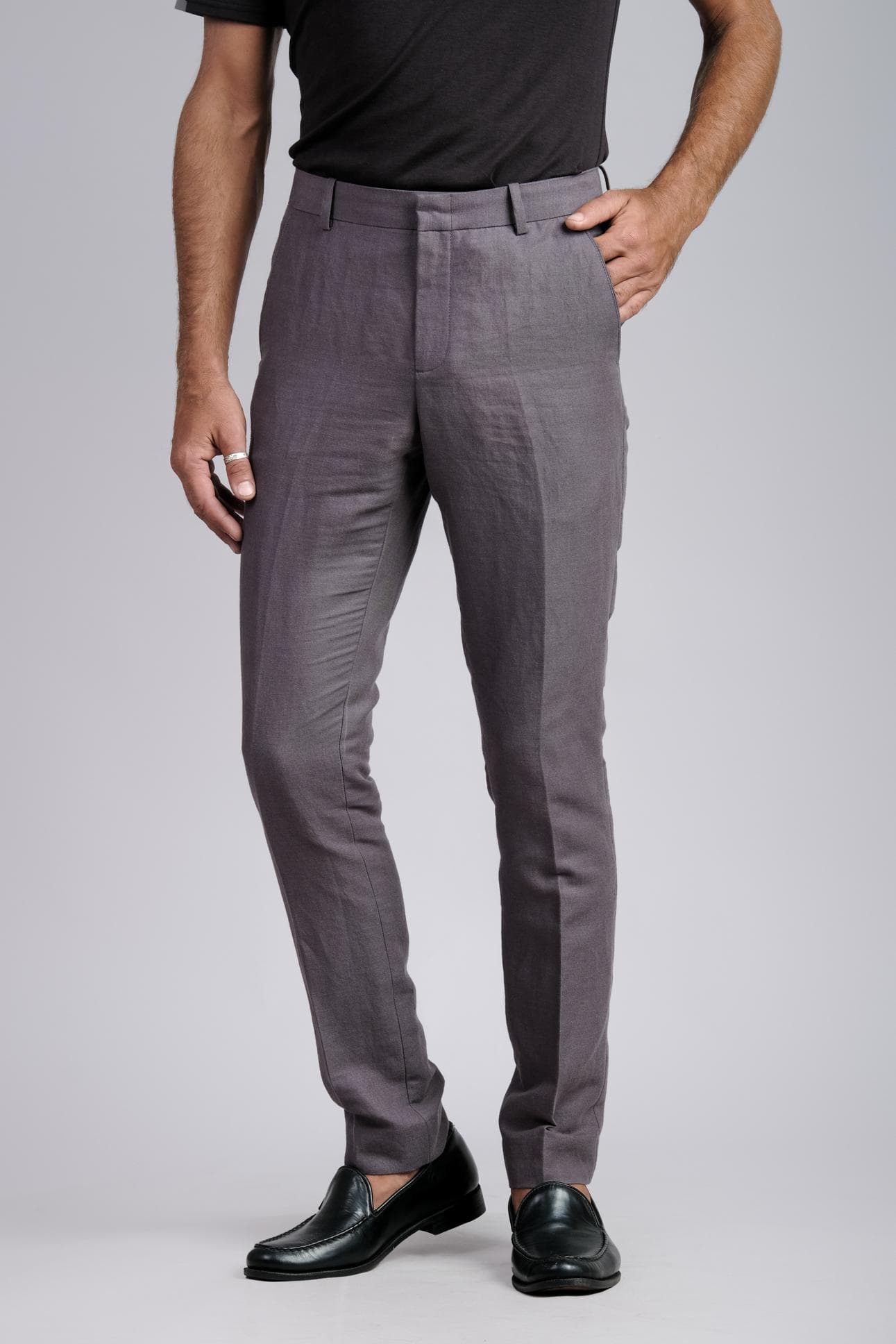 SLIM FIT DARK GREY LINEN PANTS