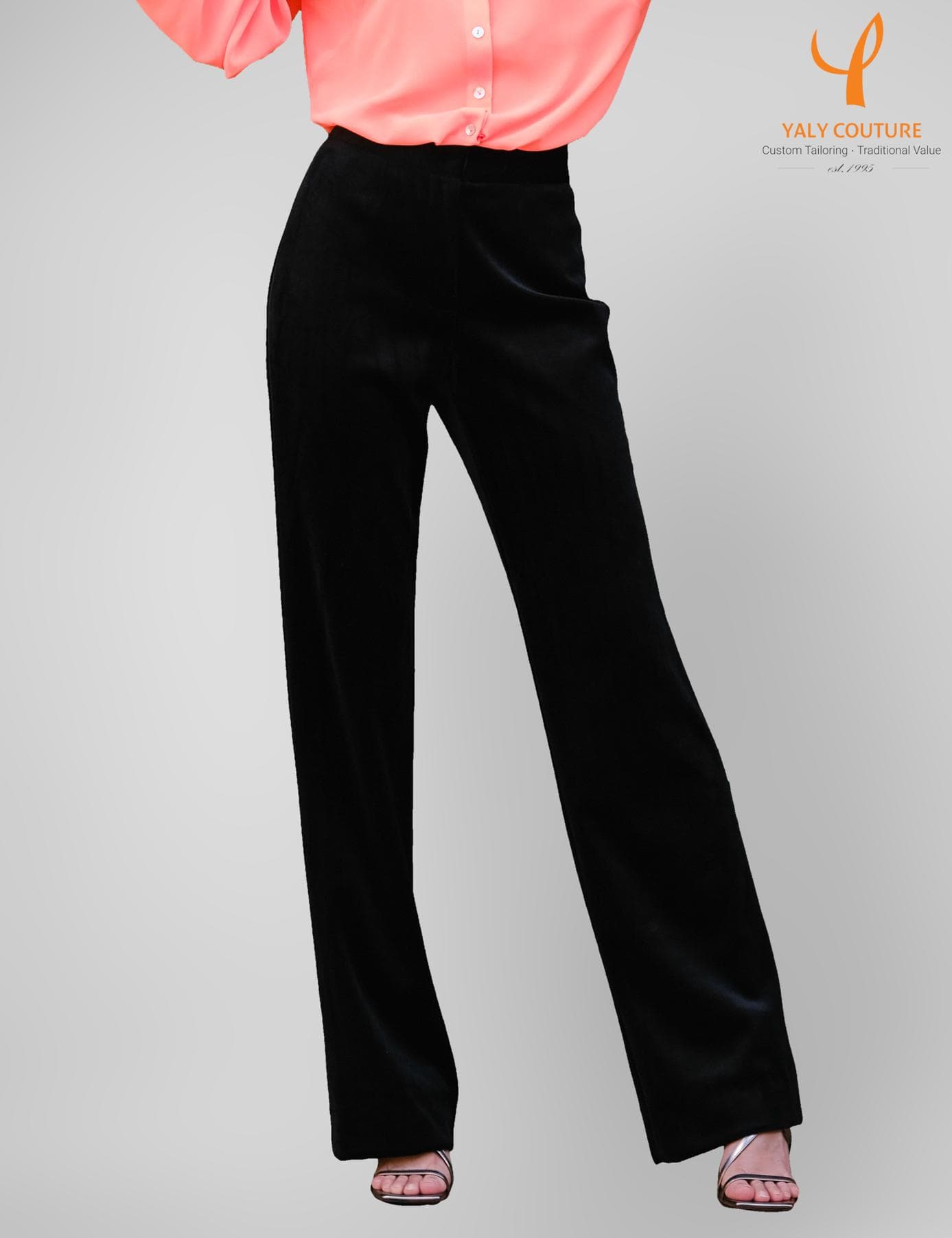 BLACK SLIM-FIT FLARED PANTS