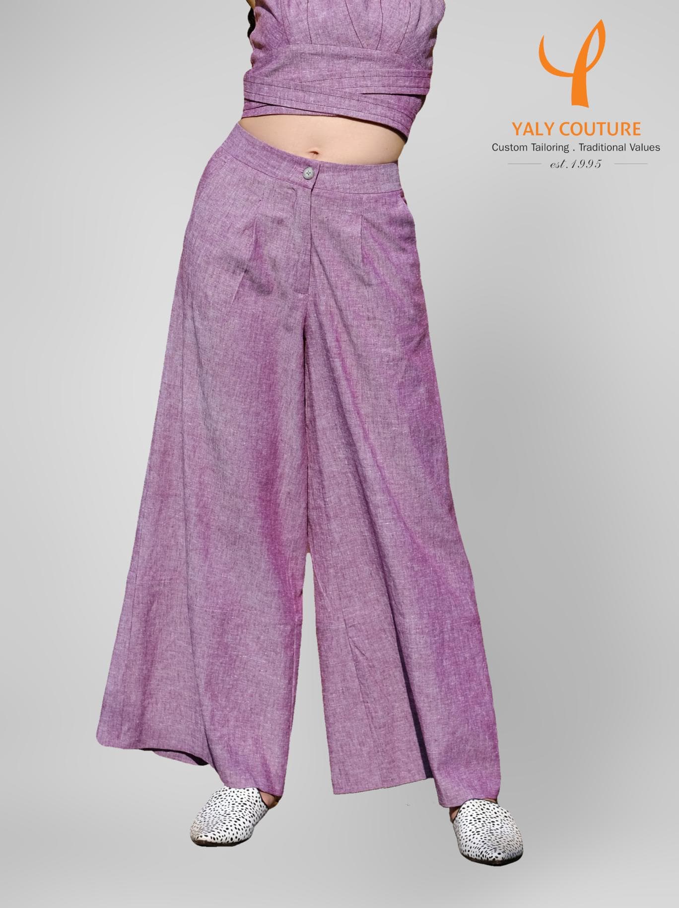 PURPLE LINEN WIDE PANTS