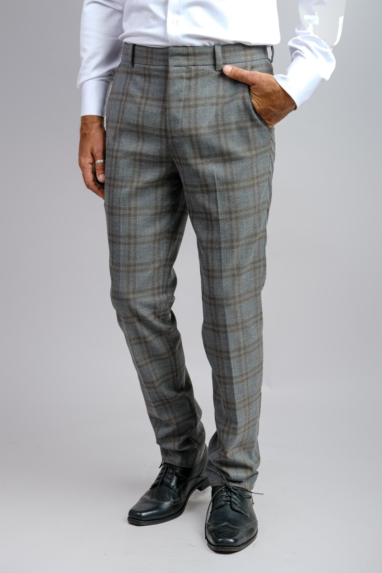 GREY CHECK ITALIAN WOOL TROUSERS