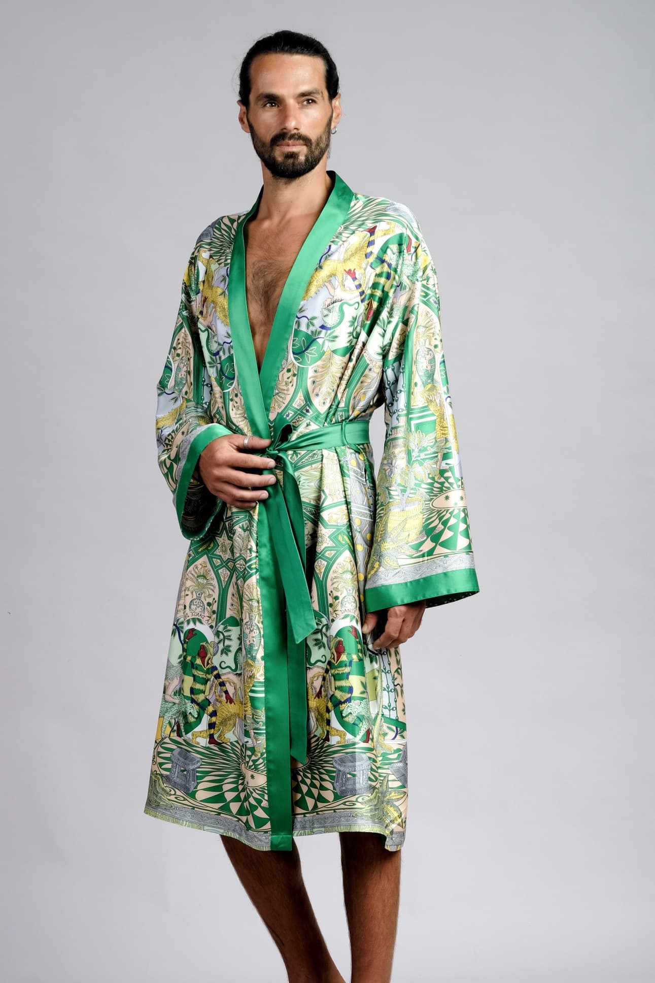 CAPRI GREEN SATIN SILK KIMONO