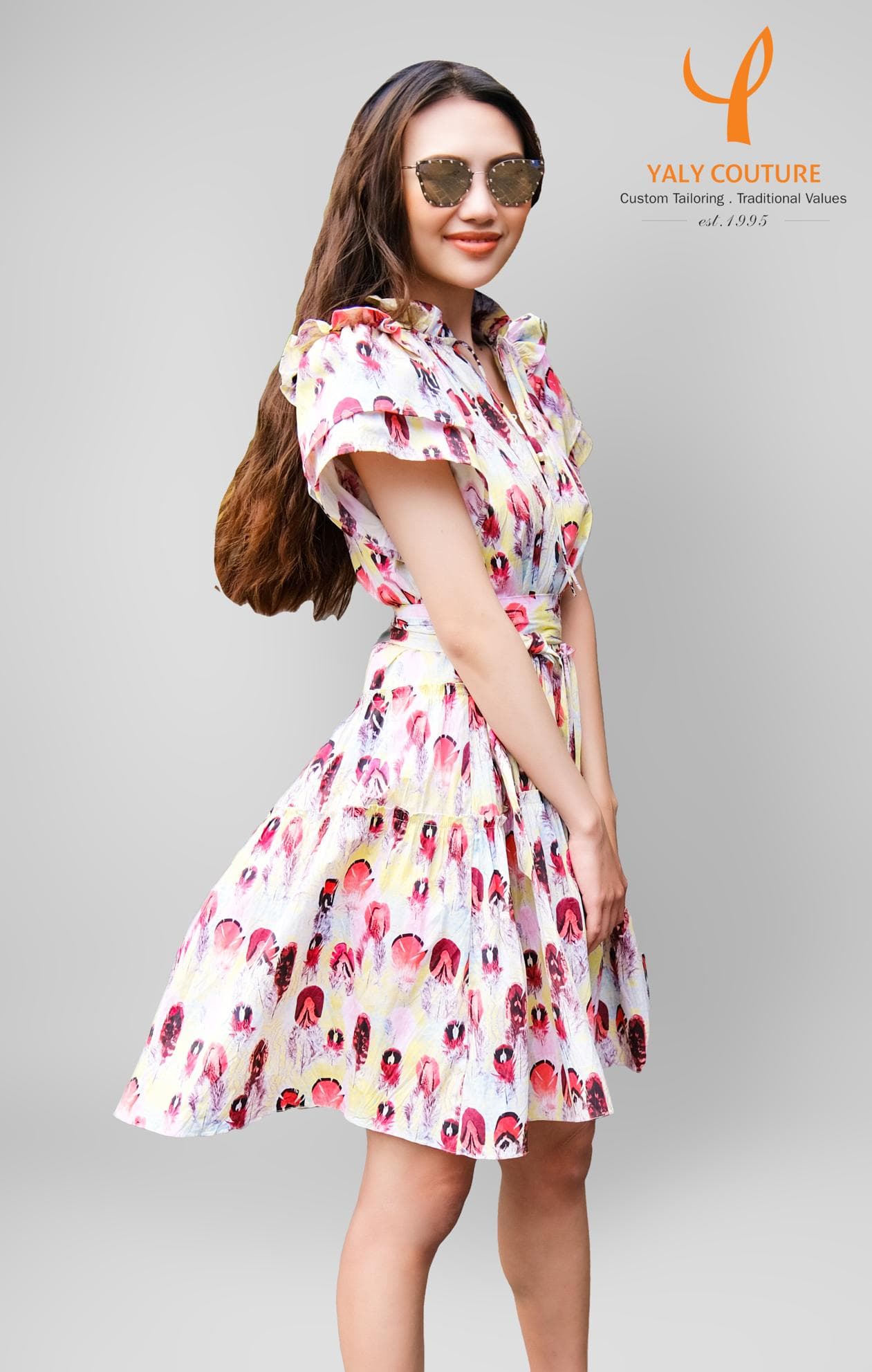 FEATHER PRINT SHIRT DRESS