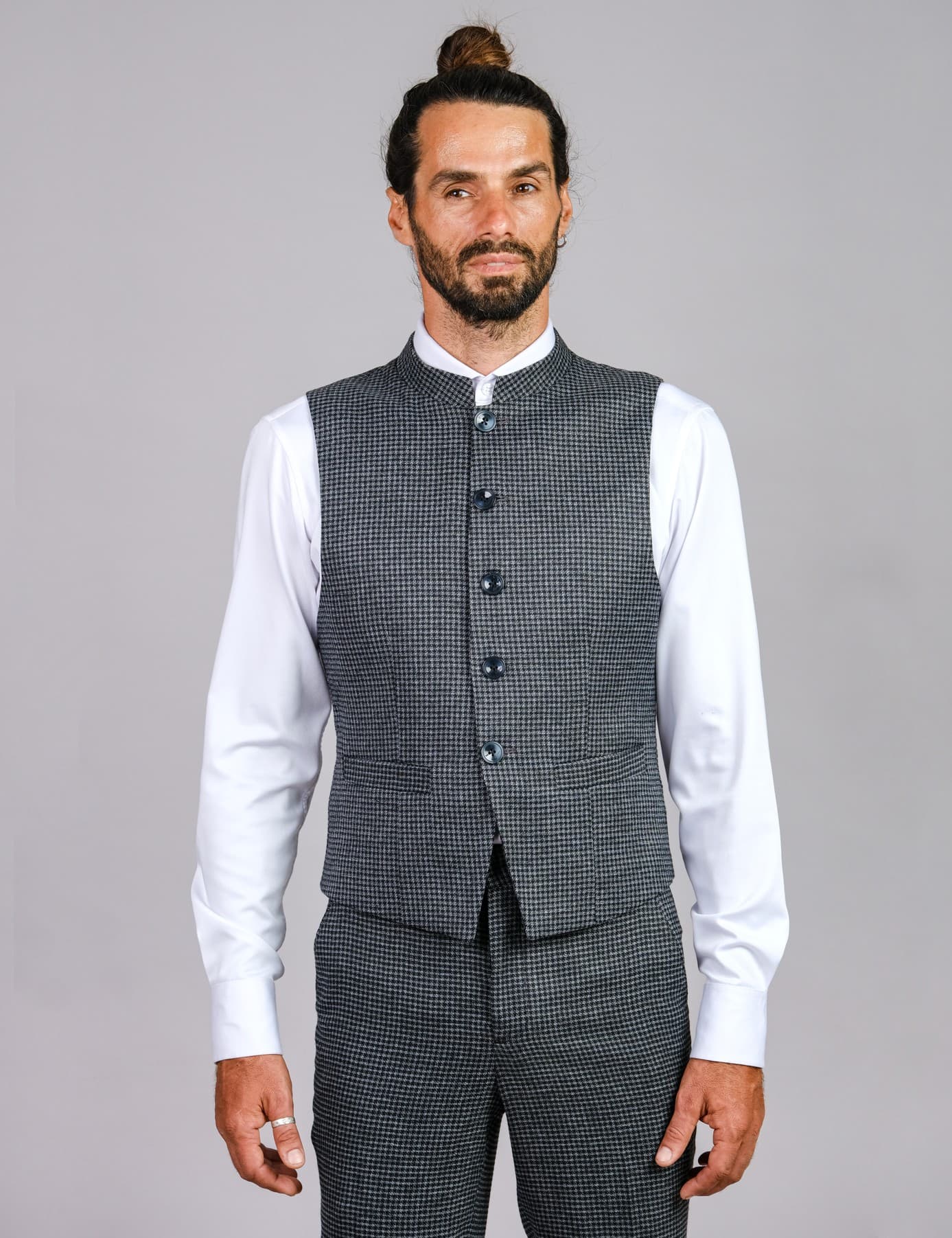 ELEGANT HOUNDSTOOTH MANDARIN WOOL WAISTCOAT 