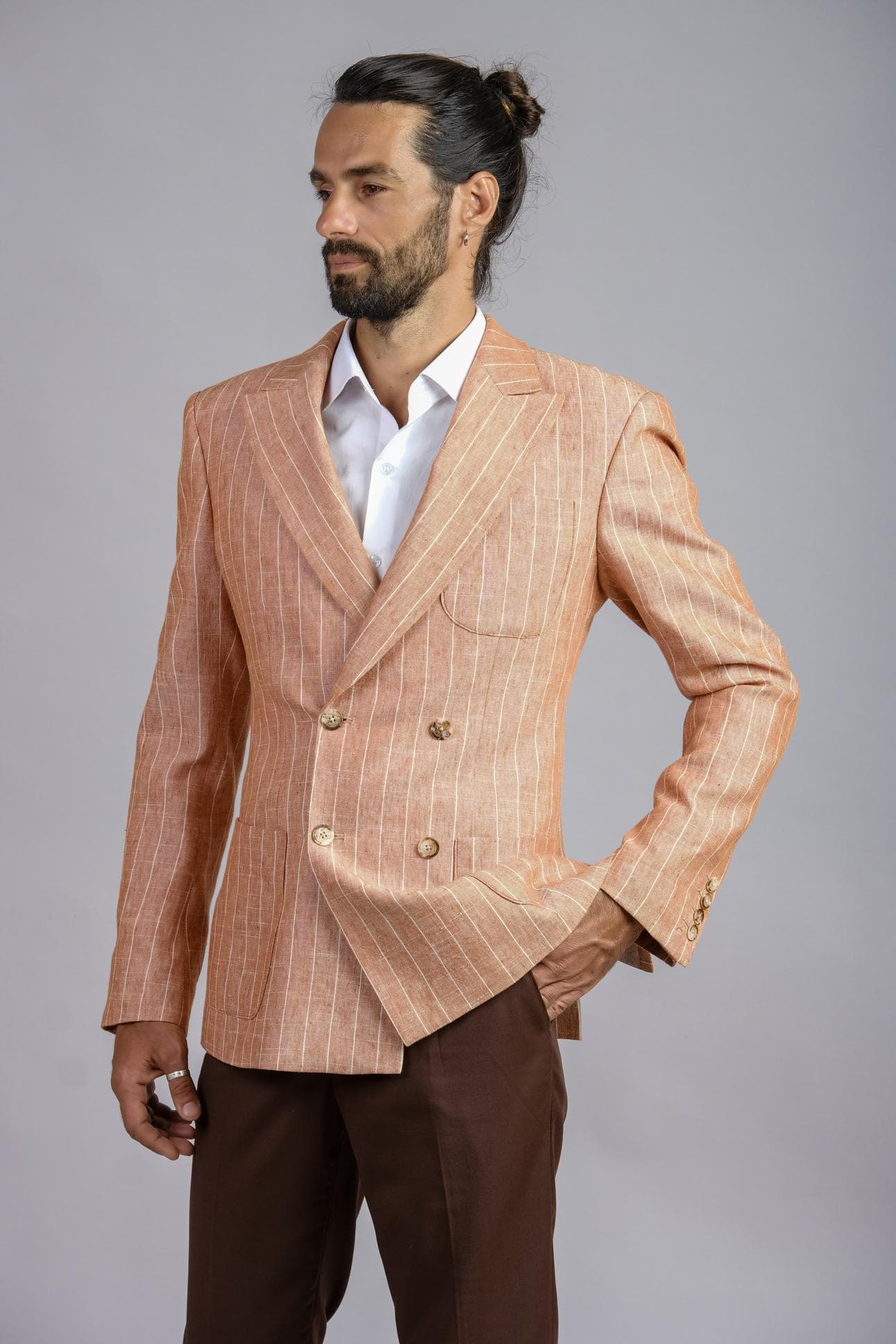 WHITE STRIPE ORANGE LINEN JACKET