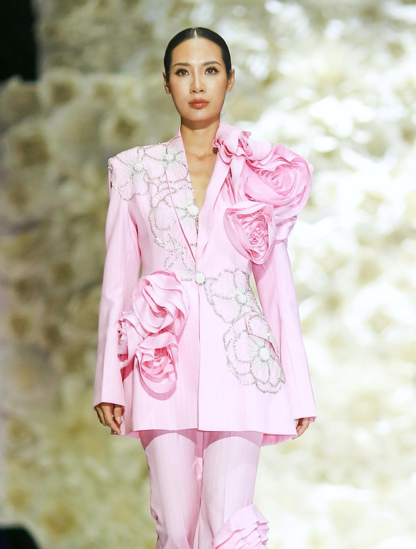 EMBROIDED PINK JACKET WITH ROSES