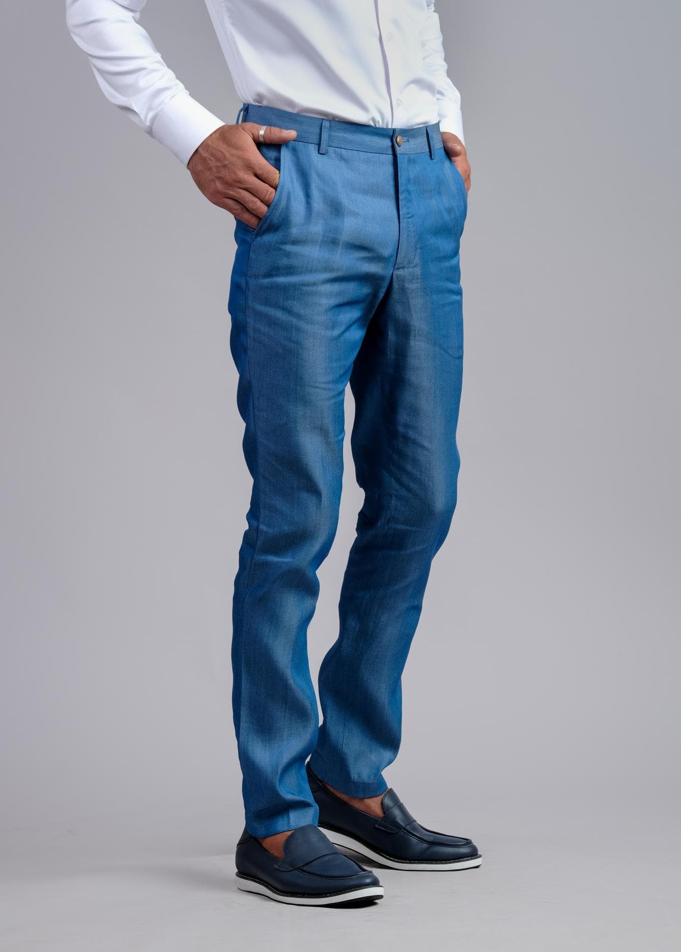 LIGHT BLUE DENIM FIT TROUSERS