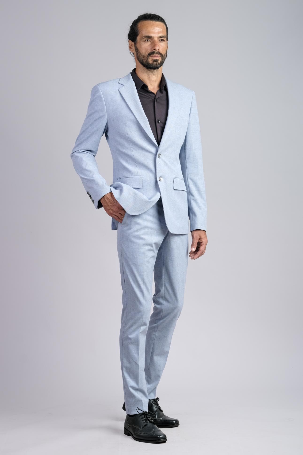 LUXURIOUS GREY CHECK WOOL 2-PIECE SUIT