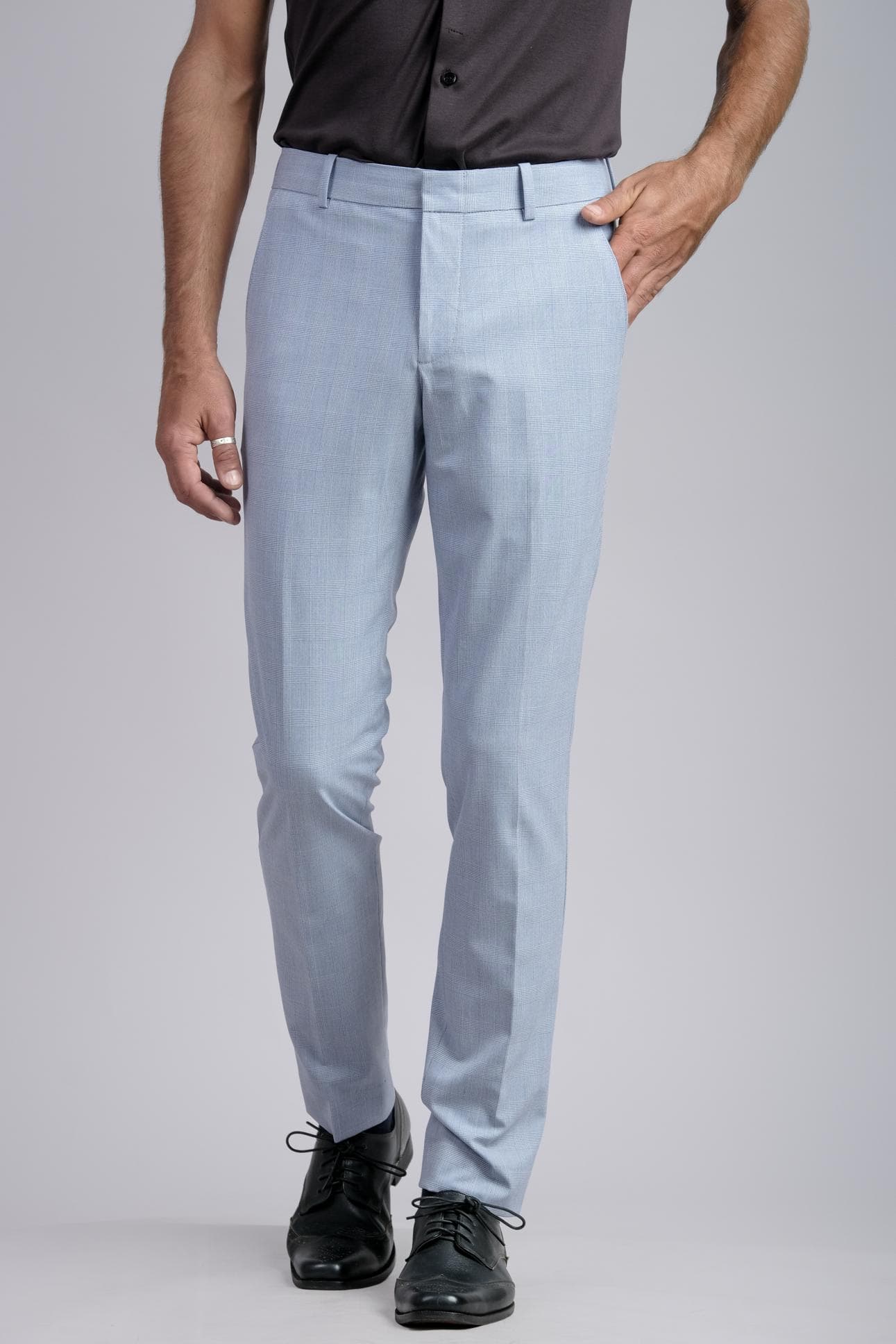 GREY CHECK ITALIAN WOOL SLIM-FIT TROUSERS