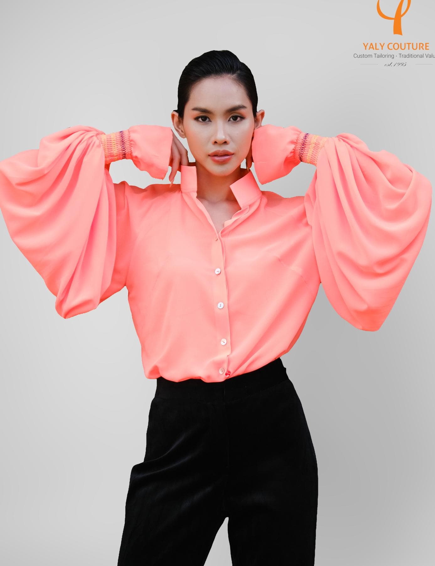 PEACHY PUFF SLEEVE CHIFFON SHIRT