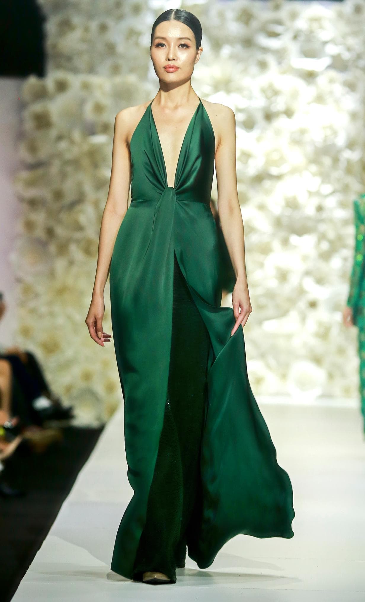 GREEN HALTERNECK SILK DRESS