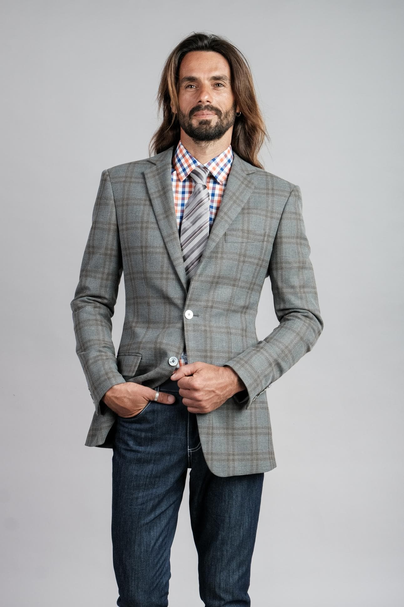 SLIM FIT GREY CHECK JACKET 