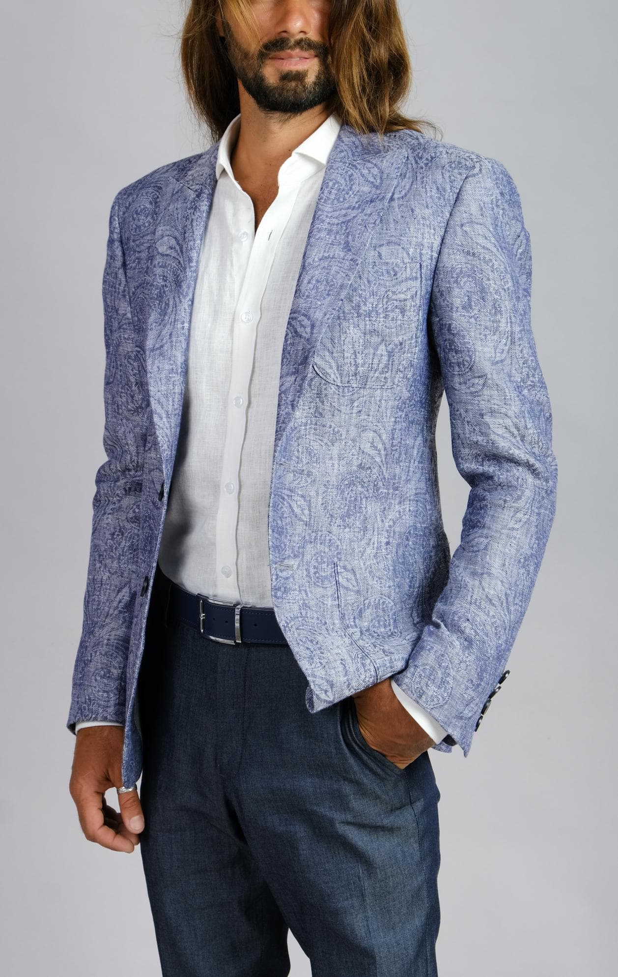 BLUE FLORAL LINEN JACKET