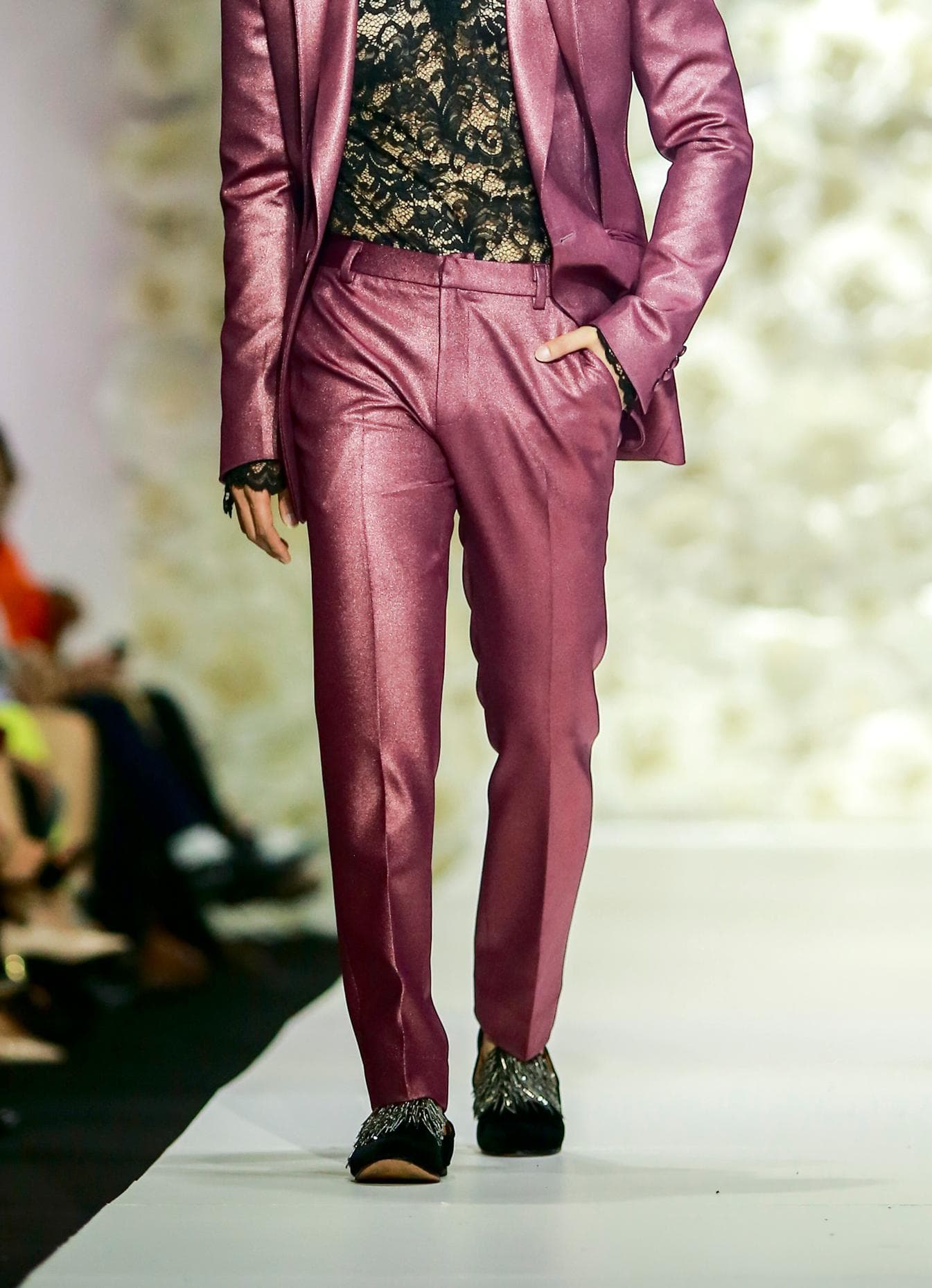 PURPLE FITTED METALLIC TROUSERS