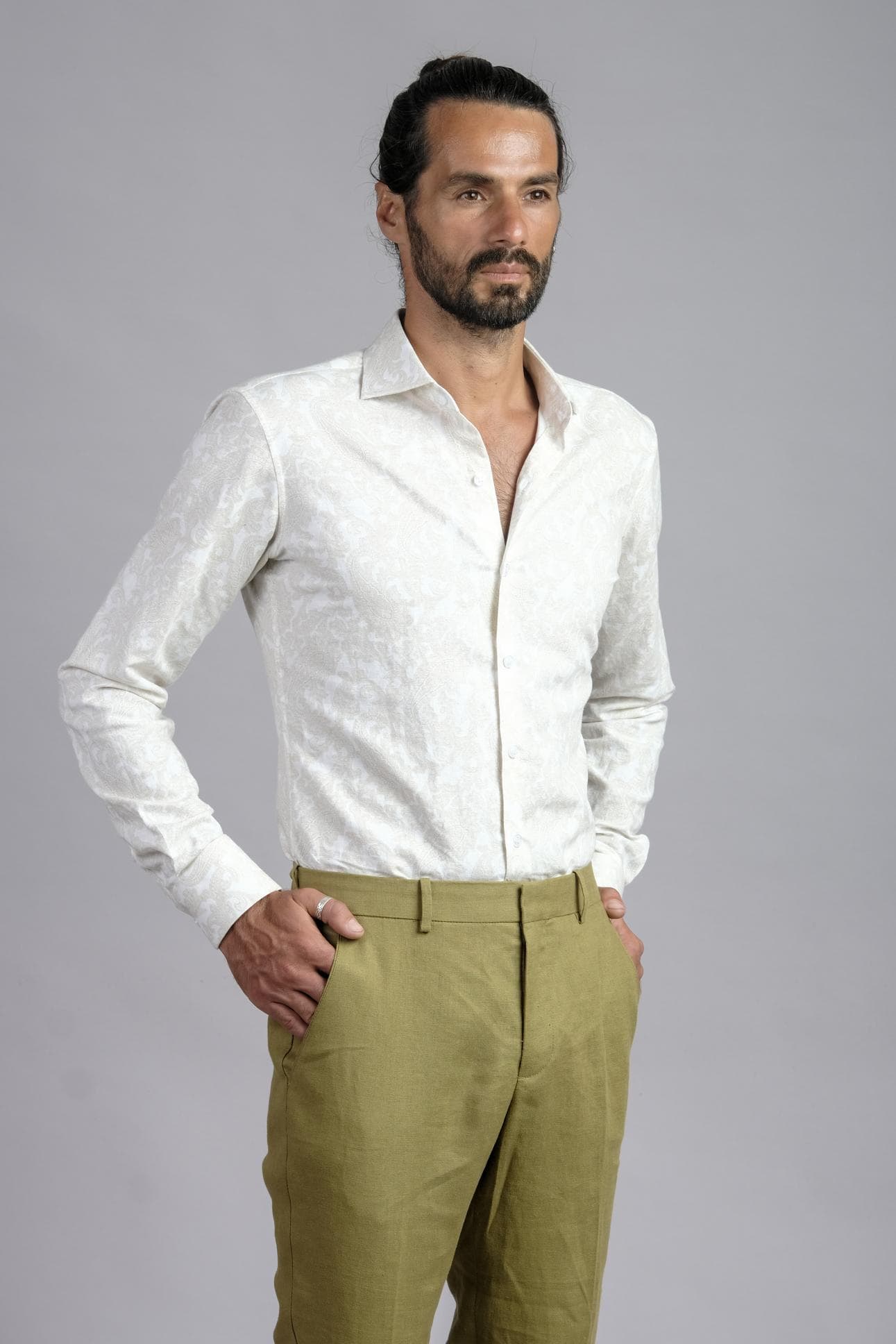 WHITE CREAM 100%  LINEN SHIRT