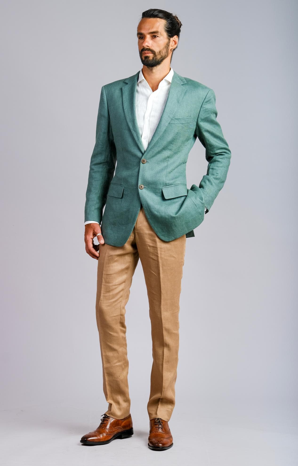 BỘ SUIT LINEN JACKET XANH VÀ QUẦN BE