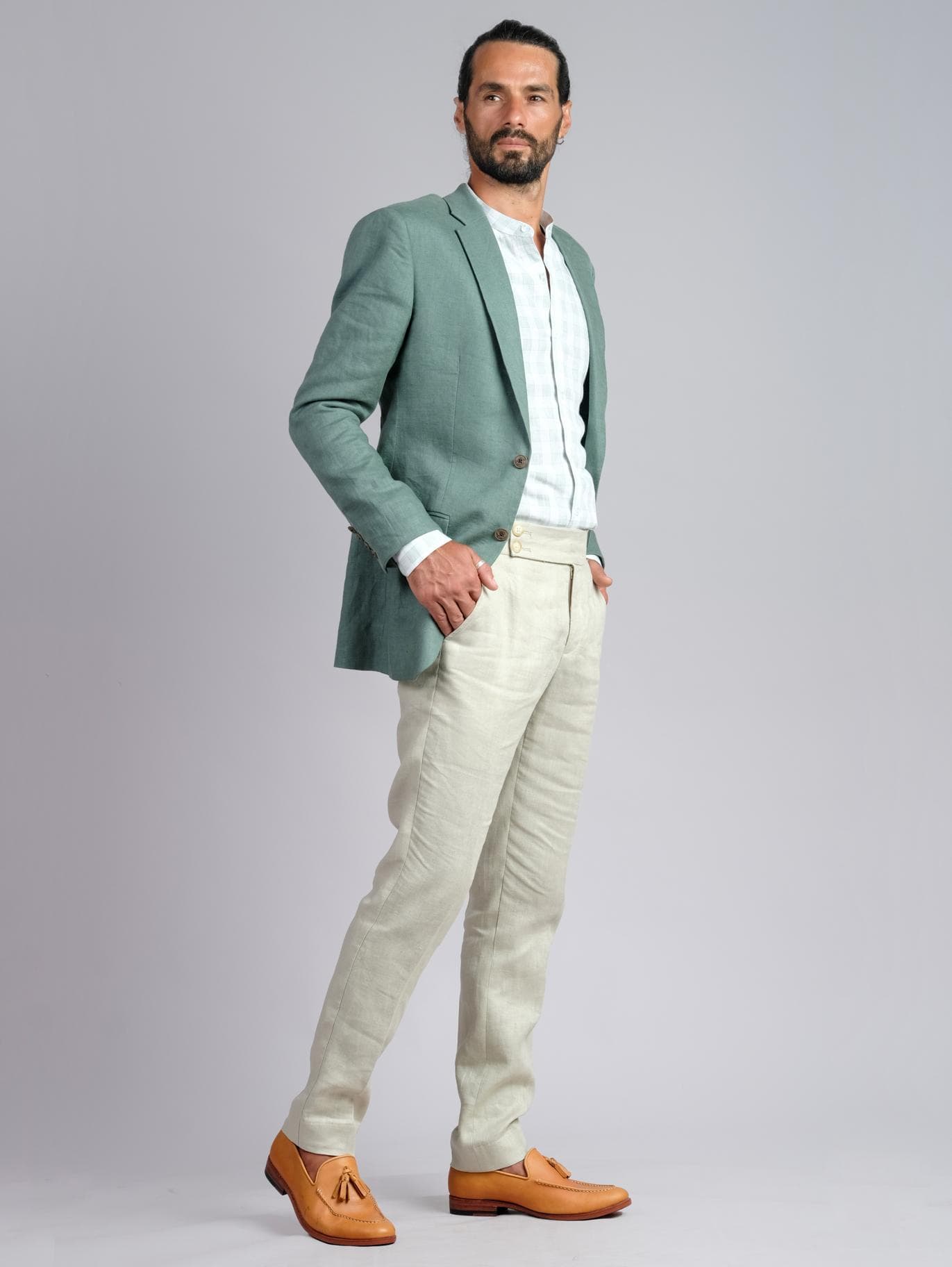 BỘ SUIT LINEN JACKET XANH VÀ QUẦN BE