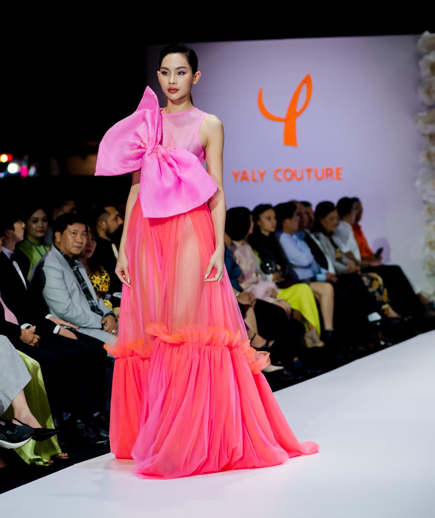 PINK & ORANGE MESH LONG SKIRT