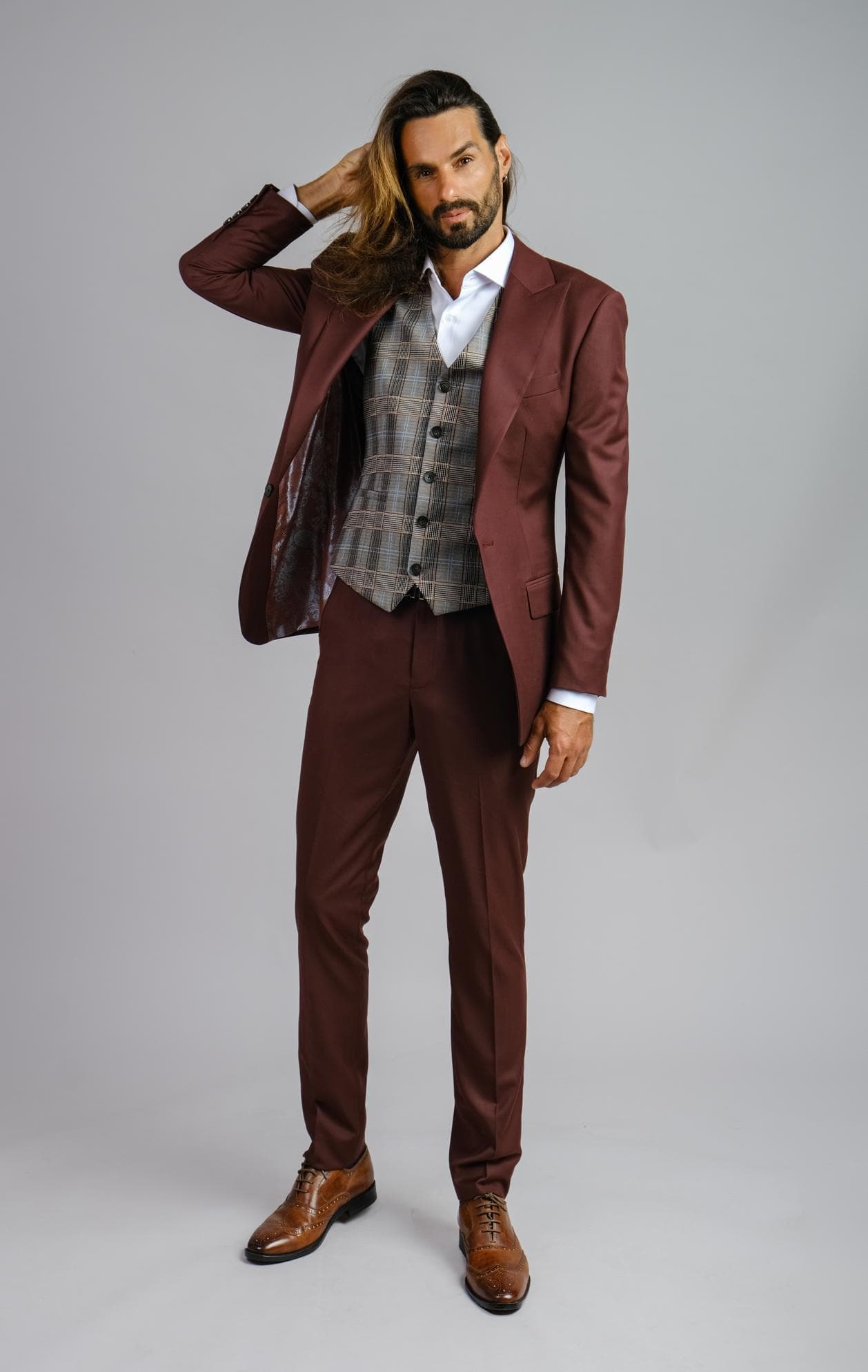 ITALIAN BURGUNDY 3-PIECE SUIT & OVERCOAT