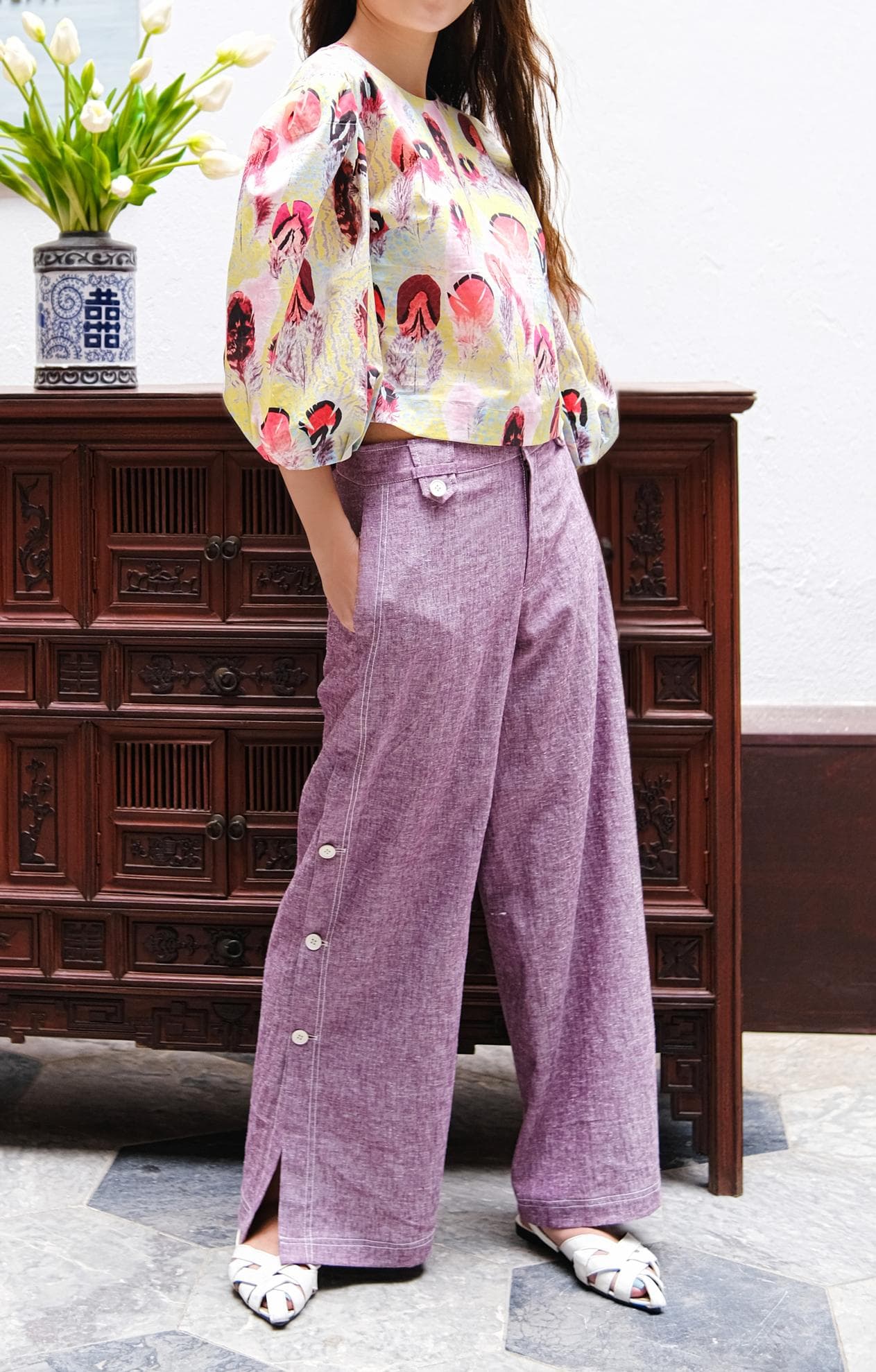 STYLISH PURPLE LINEN TROUSERS