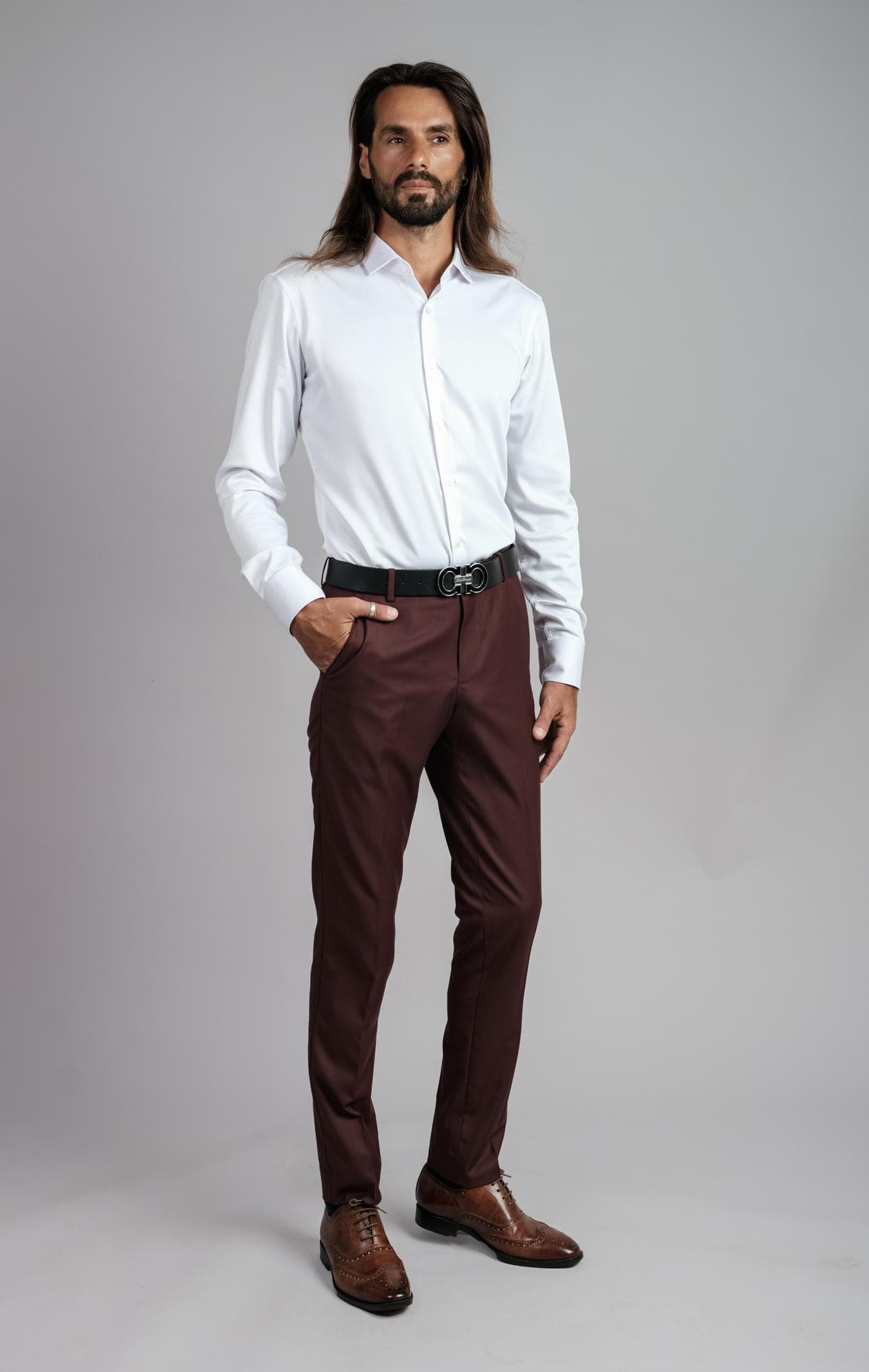 ITALIAN BURGUNDY WOOL FIT TROUSERS