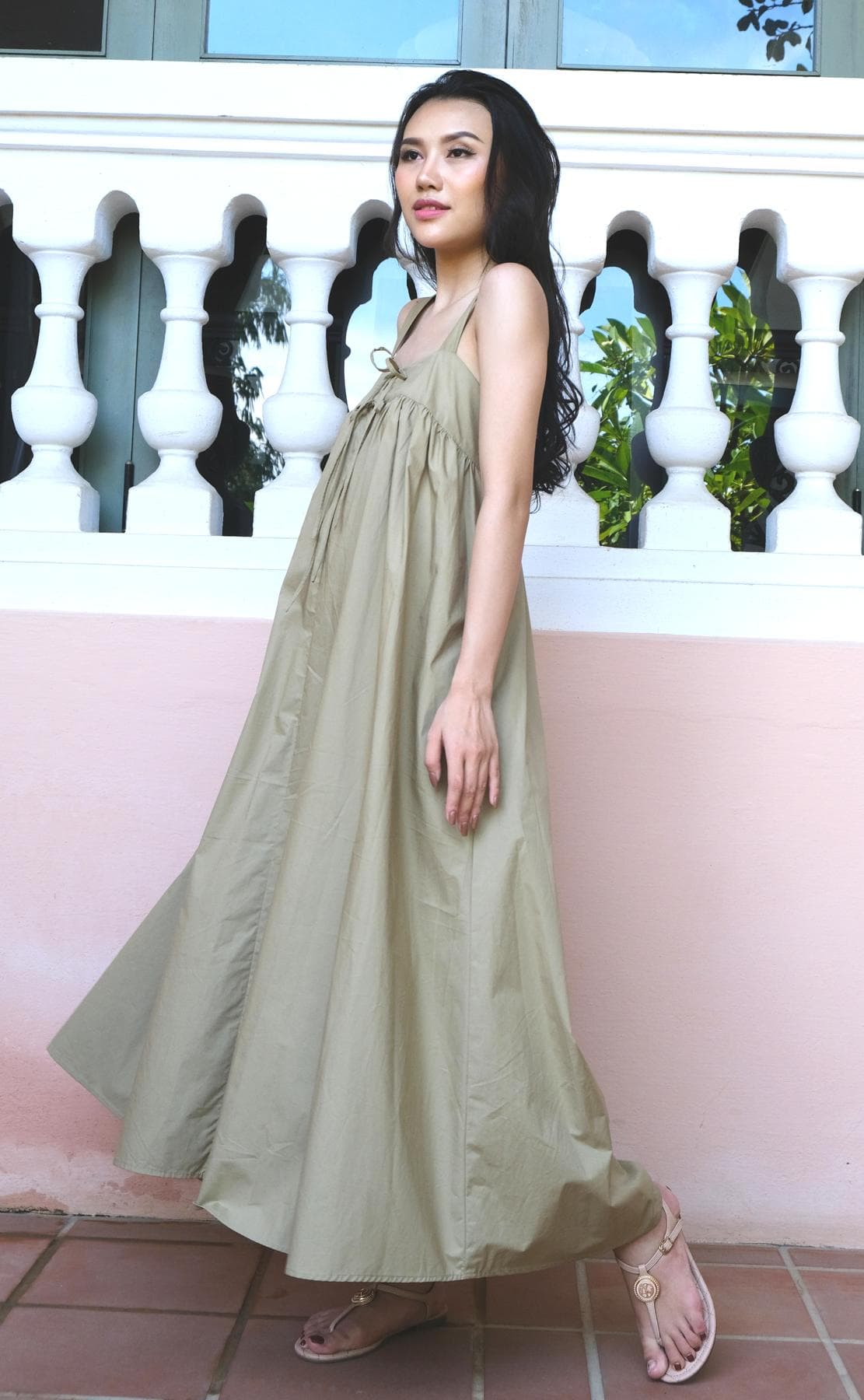 BELTED COTTON MAXI DRESS