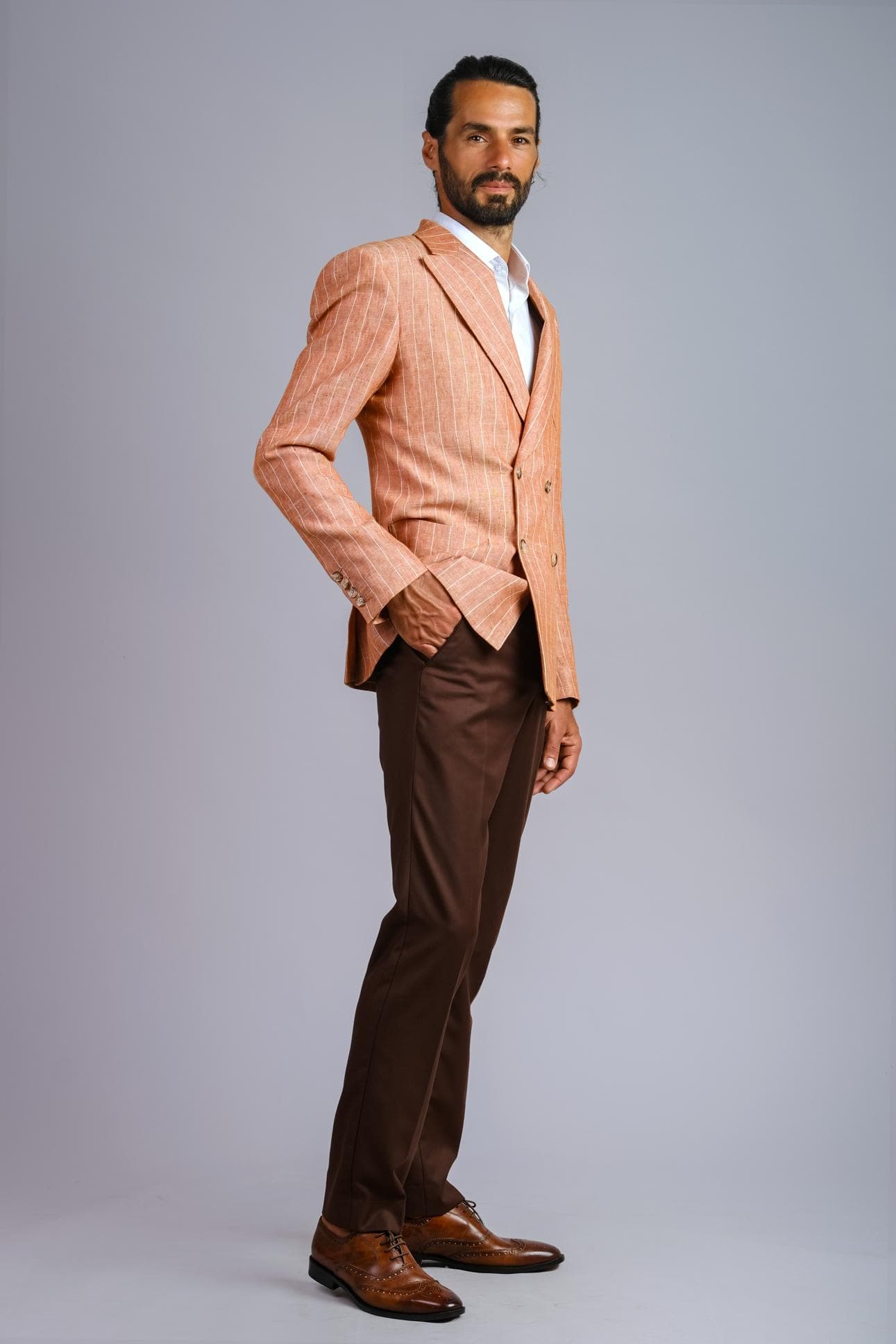 WHITE STRIPE ORANGE LINEN JACKET