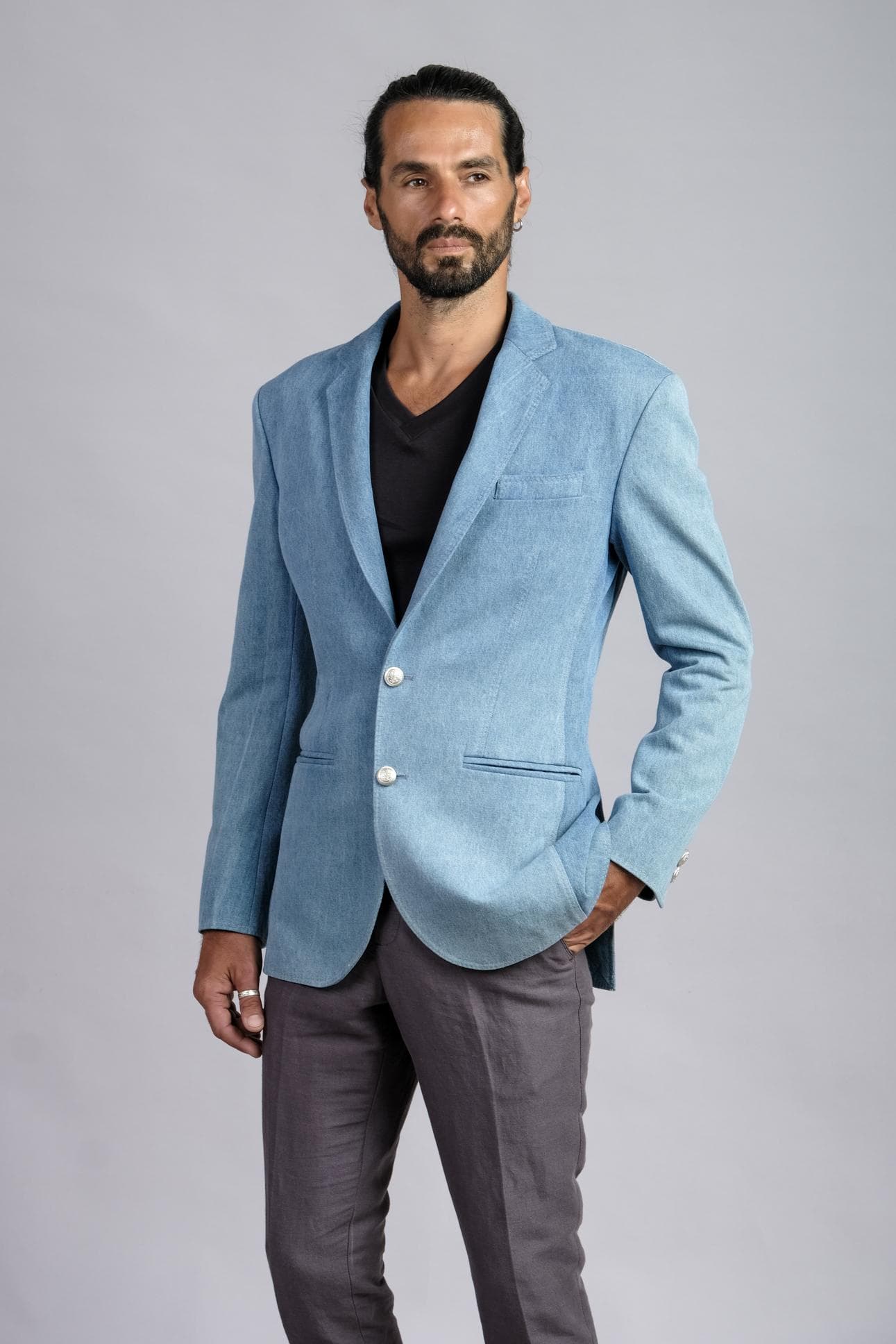 TIE-DIE BLUE DENIM JACKET & LINEN PANTS 2-PIECE SUIT