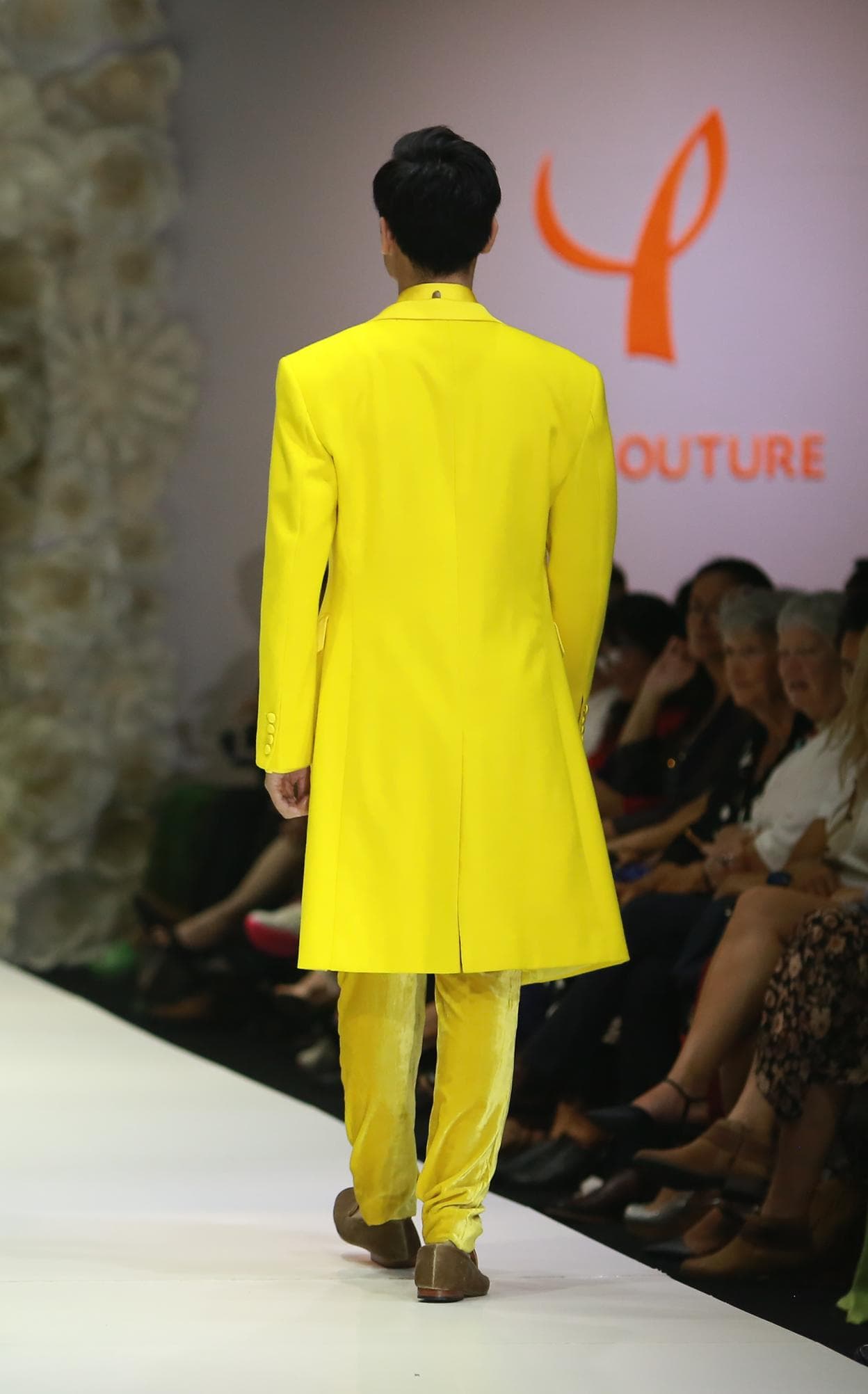 LONG YELLOW JACKET WITH LACE EMBELLISHMENTS