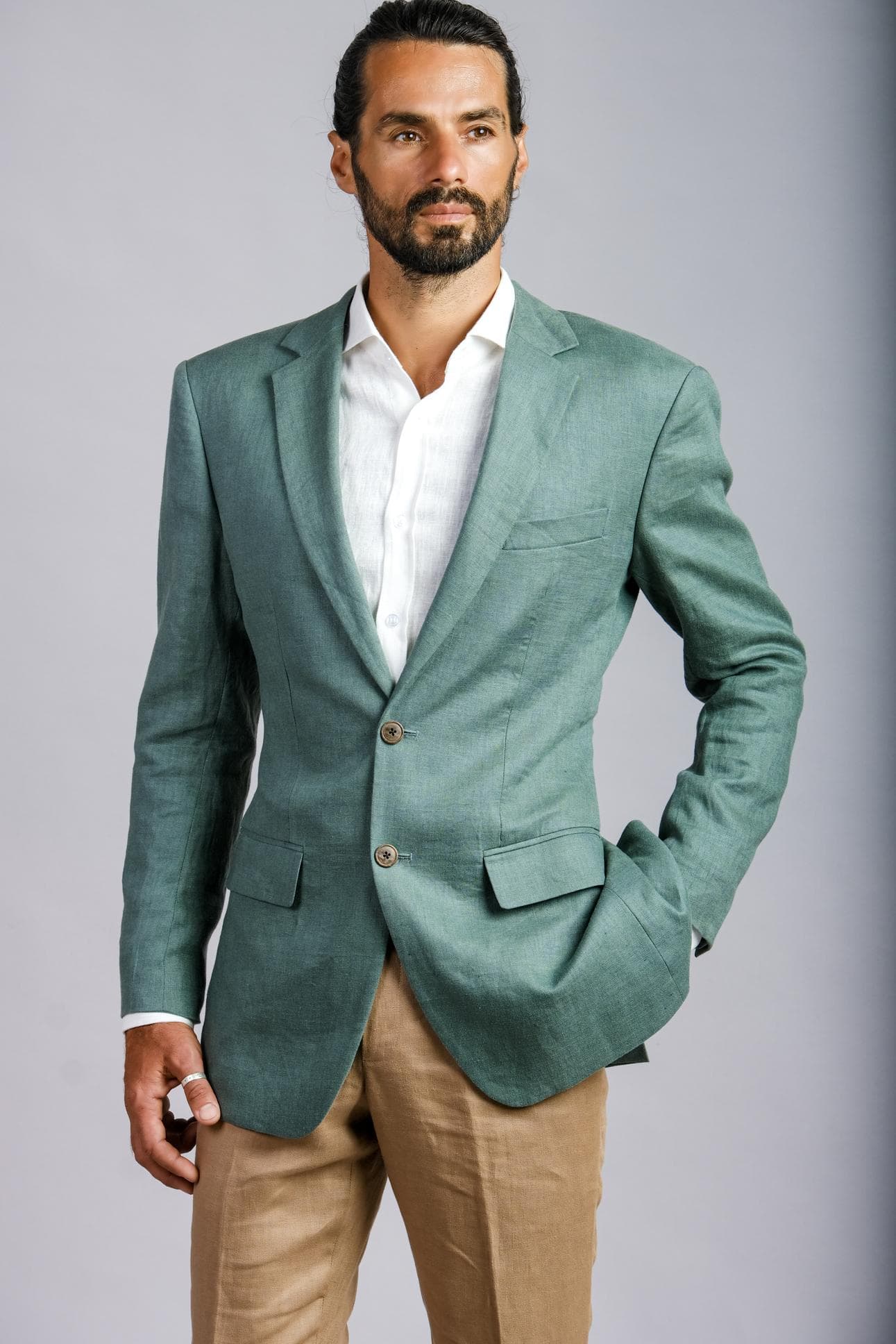 BỘ SUIT LINEN JACKET XANH VÀ QUẦN BE
